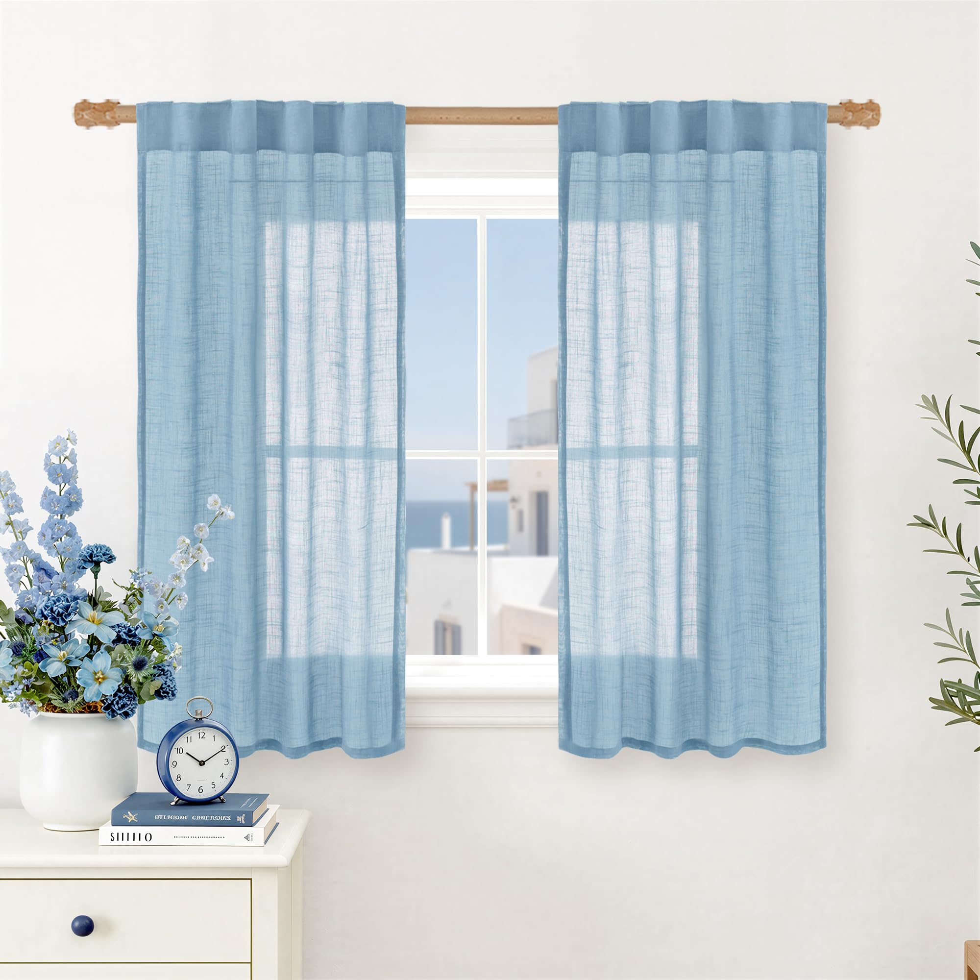 LAMIT Natural Linen Semi Sheer Curtains 84 Inches Long 2 Panels, Living Room Linen Textured Light Filtering Drapes Back Tab and Rod Pocket Neutral Window Panels for Bedroom/Sliding Door, 52 x 84 Inch — view 55