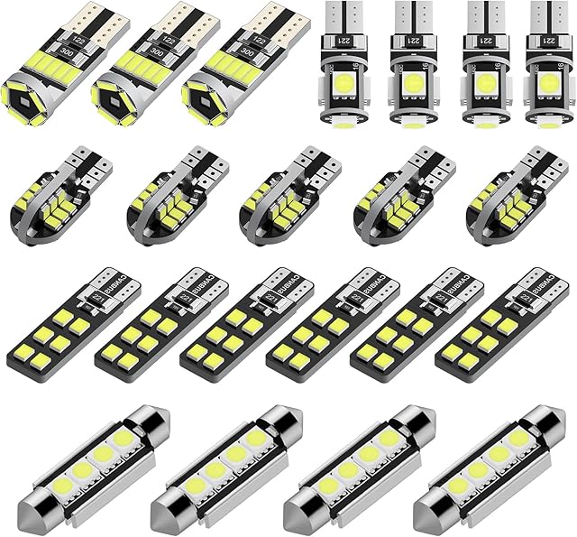Justech Can-bus Error Free LED SMD Bulbs Kit Set Spare Parts for Car Interior Dome Map Door Courtesy License Plate Lights Festoon C5W T10 168 194 2825 Xenon-White