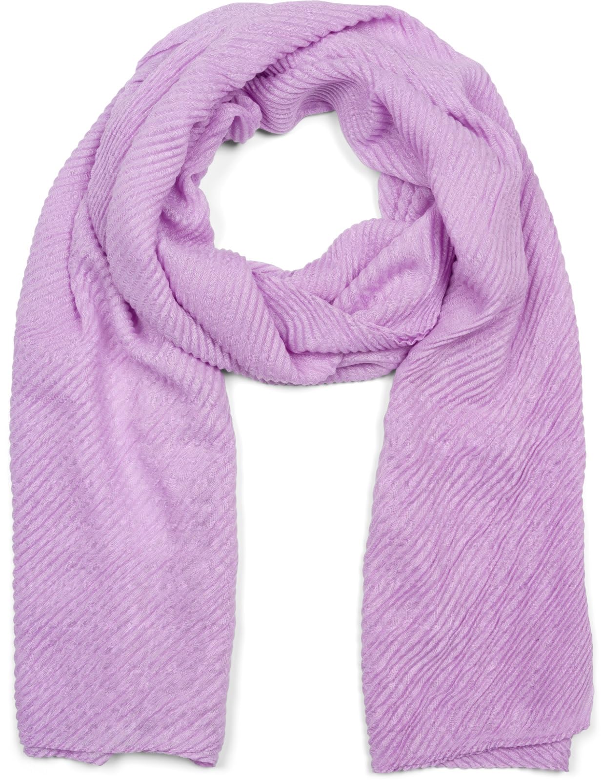 styleBREAKER Women's Scarf Solid Color with Fine Crinkled Surface, Lightweight Fabric, Pleated, Pleats 01016107, Colour:Lilac