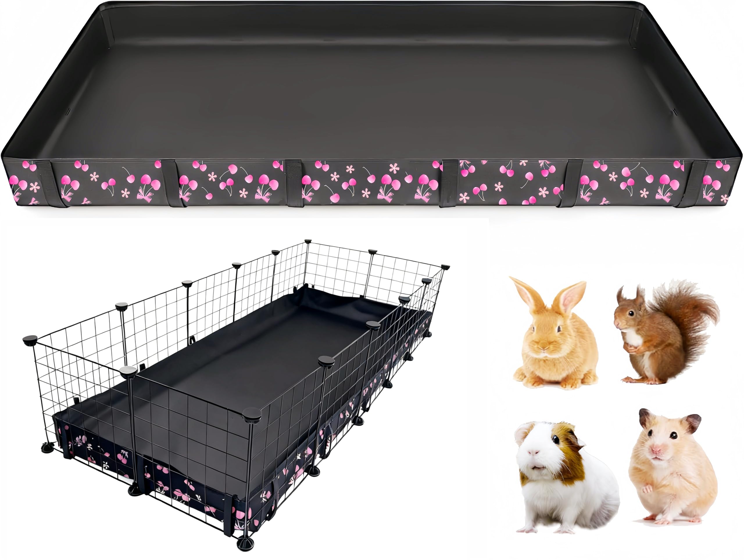 DZWLKJ Guinea Pig Cage Liner,Washable Tarp Bottom Base,Cherry Graphic,28"x70", Reusable for Rabbit, Chinchilla, Hedgehog, Ferret & Other Small Animals.