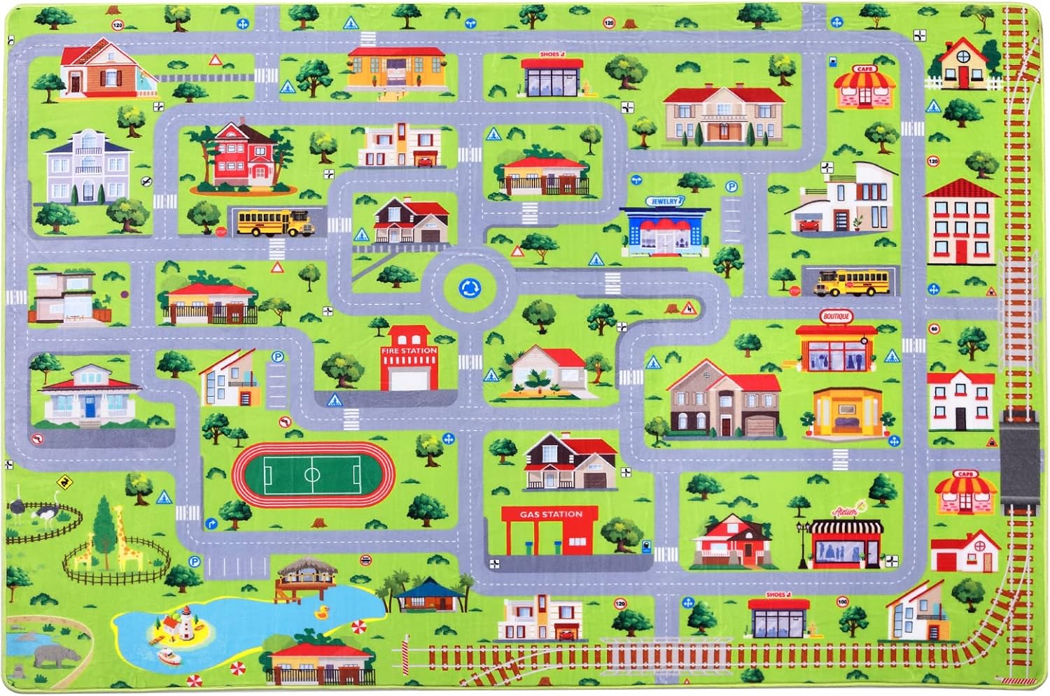 Fashionwu Kids Playmat Car Rug, Educational Car Rugs City
