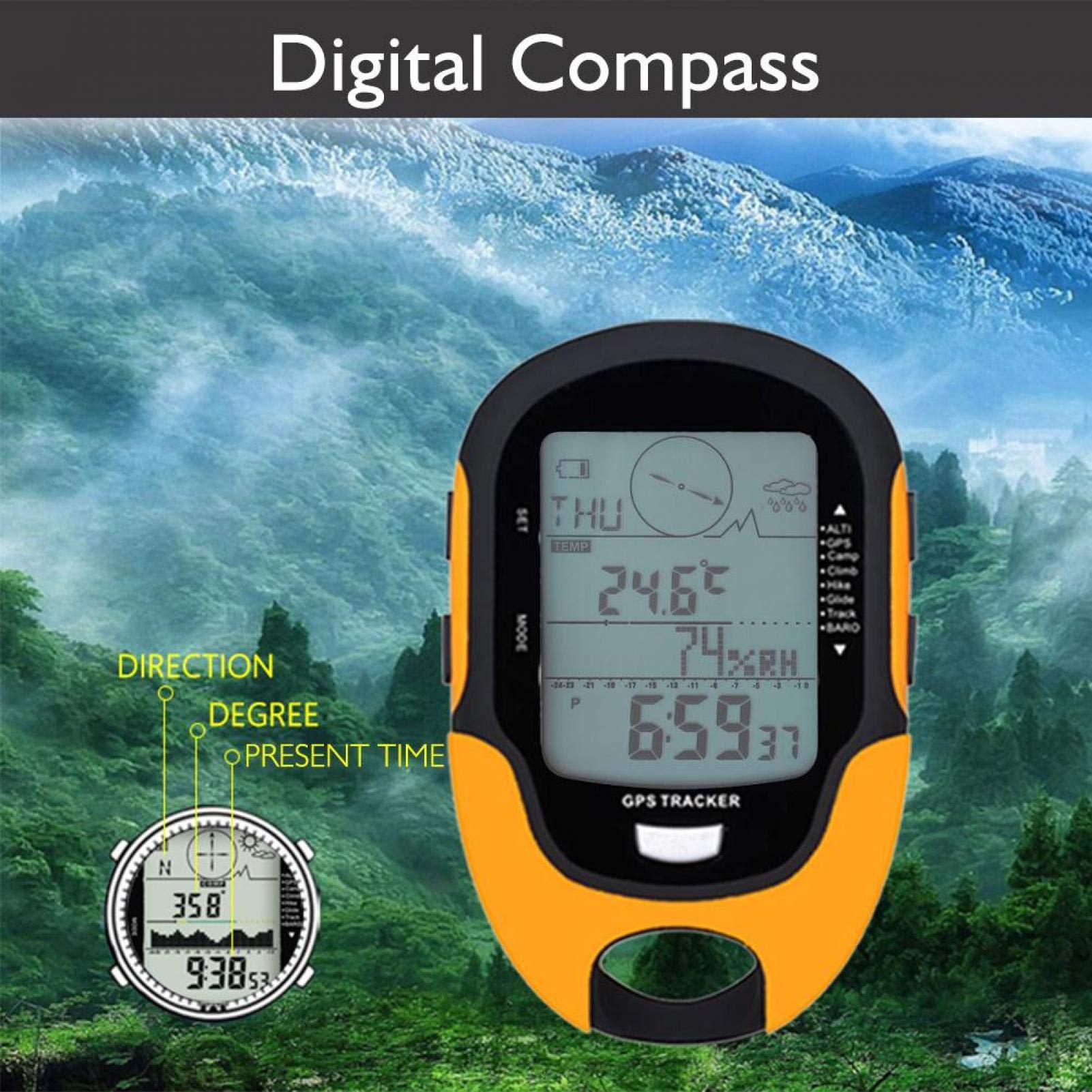 Keenso Barometro Multifunzione, Ricevitore di Navigazione GPS Barometro altimetro Digitale Ricaricabile USB Portatile per Pesca Arrampicata all'aperto