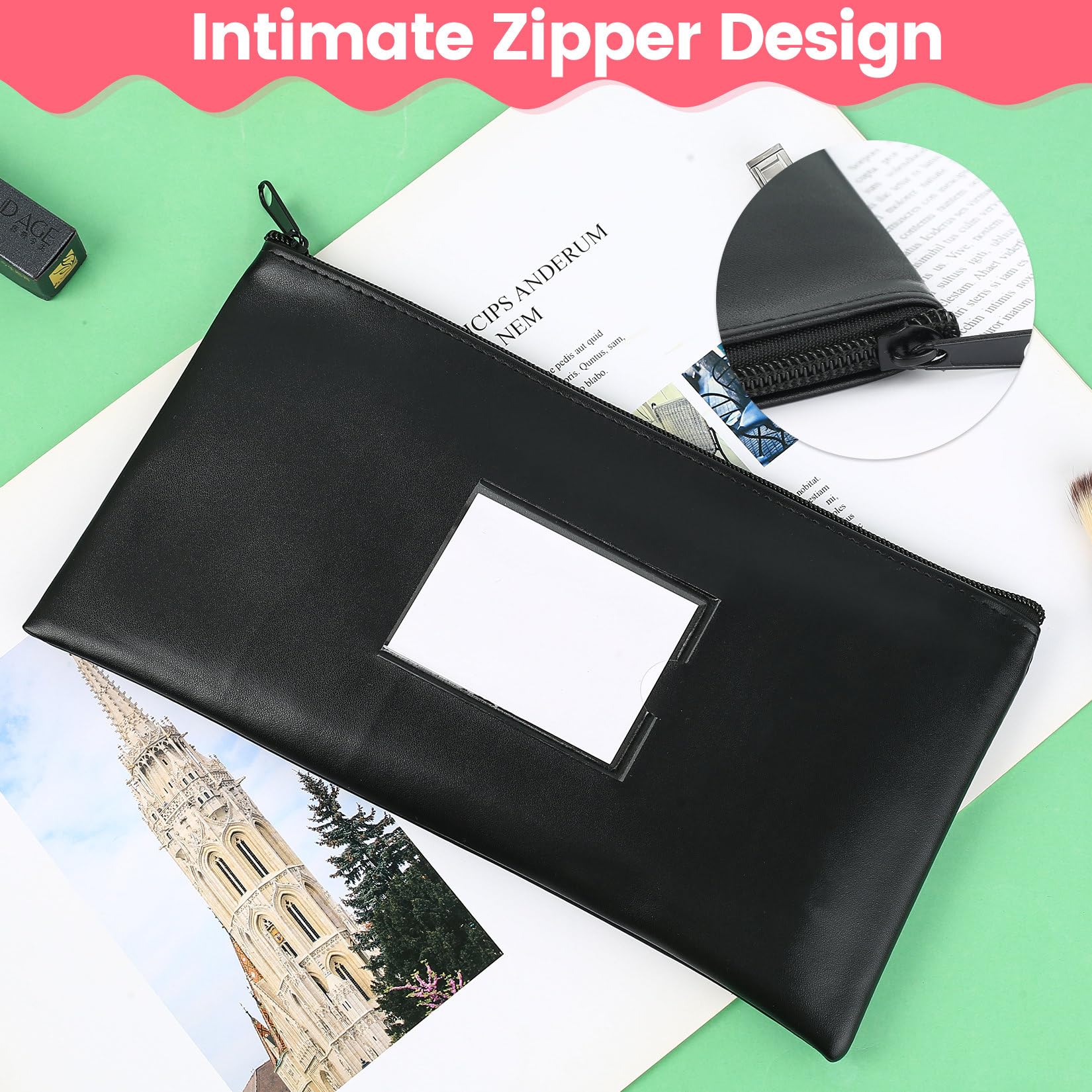 4 Pochettes De Dépôt Bancaire En PU - 28,5x15,5 Cm Avec Fenêtre Et 8 Cartes Vierges - Pour Billets, Pièces, Reçus