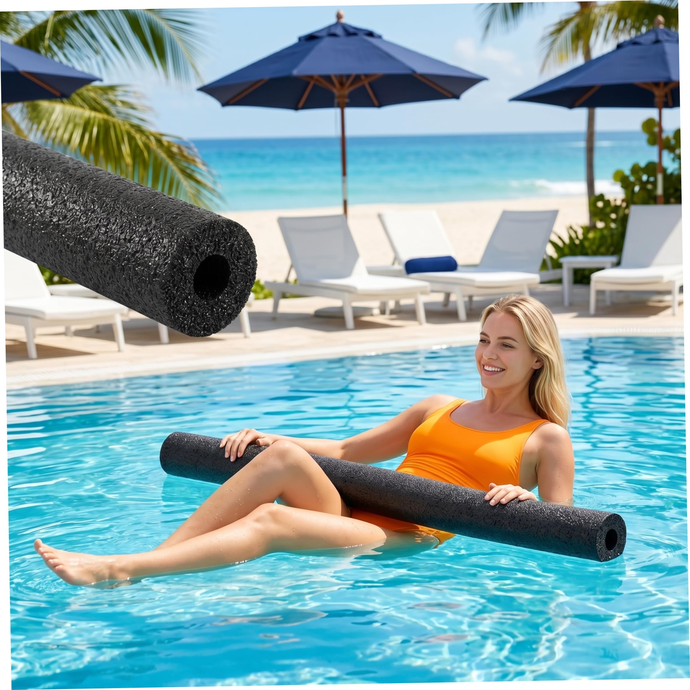 Lot de 5 nouilles de piscine jumbo en mousse creuse de 150 cm, accessoire d'eau antidérapant et anti-rayures, noir
