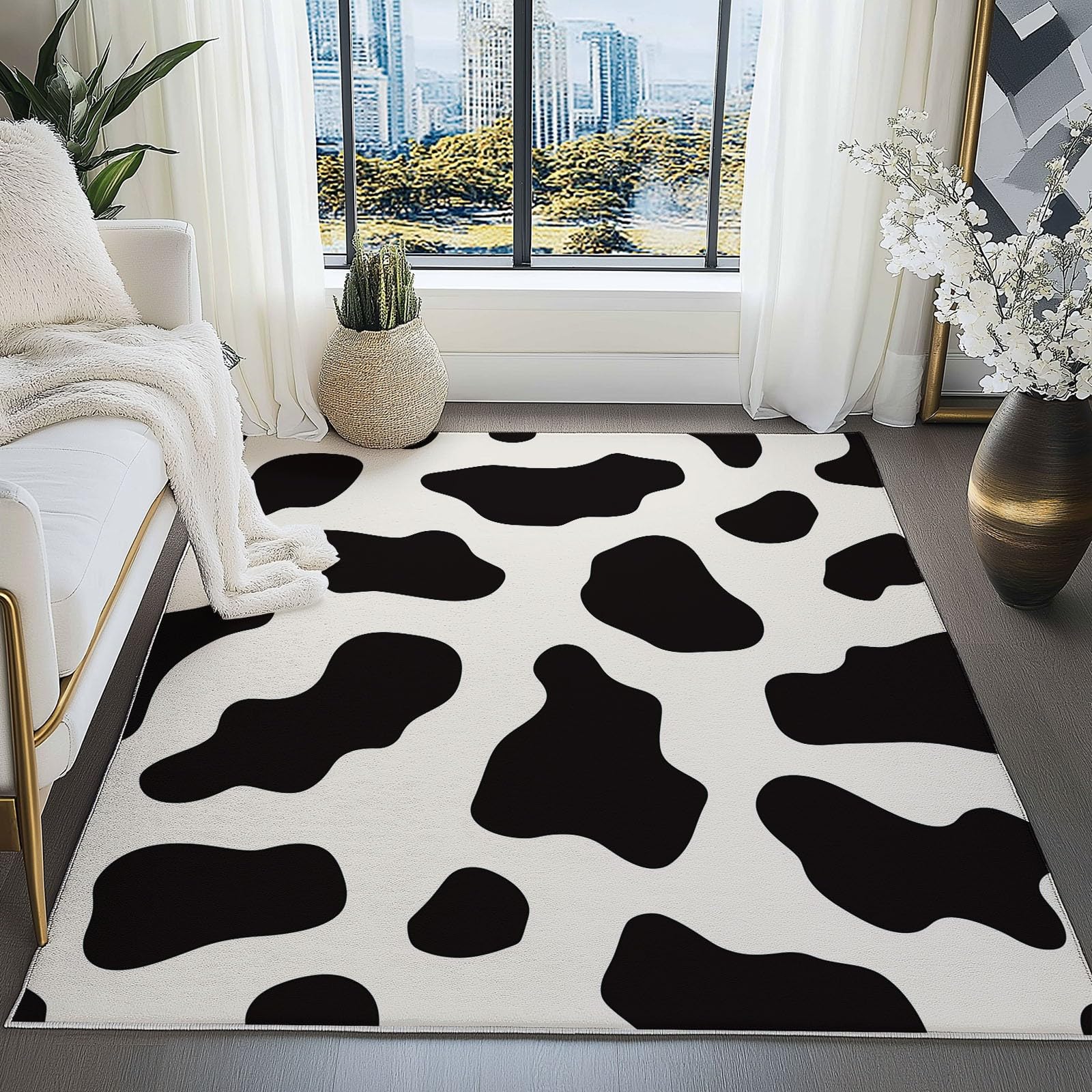 Tappeto Moderno Lavabile In Lavatrice – Pelo Corto Morbido E Antiscivolo, Ideale Per Soggiorno, Camera Da Letto, Sala Da Pranzo E Facile Da Pulire 100 X 150 Cm Strisce Macchie E Motivi Di Mucca