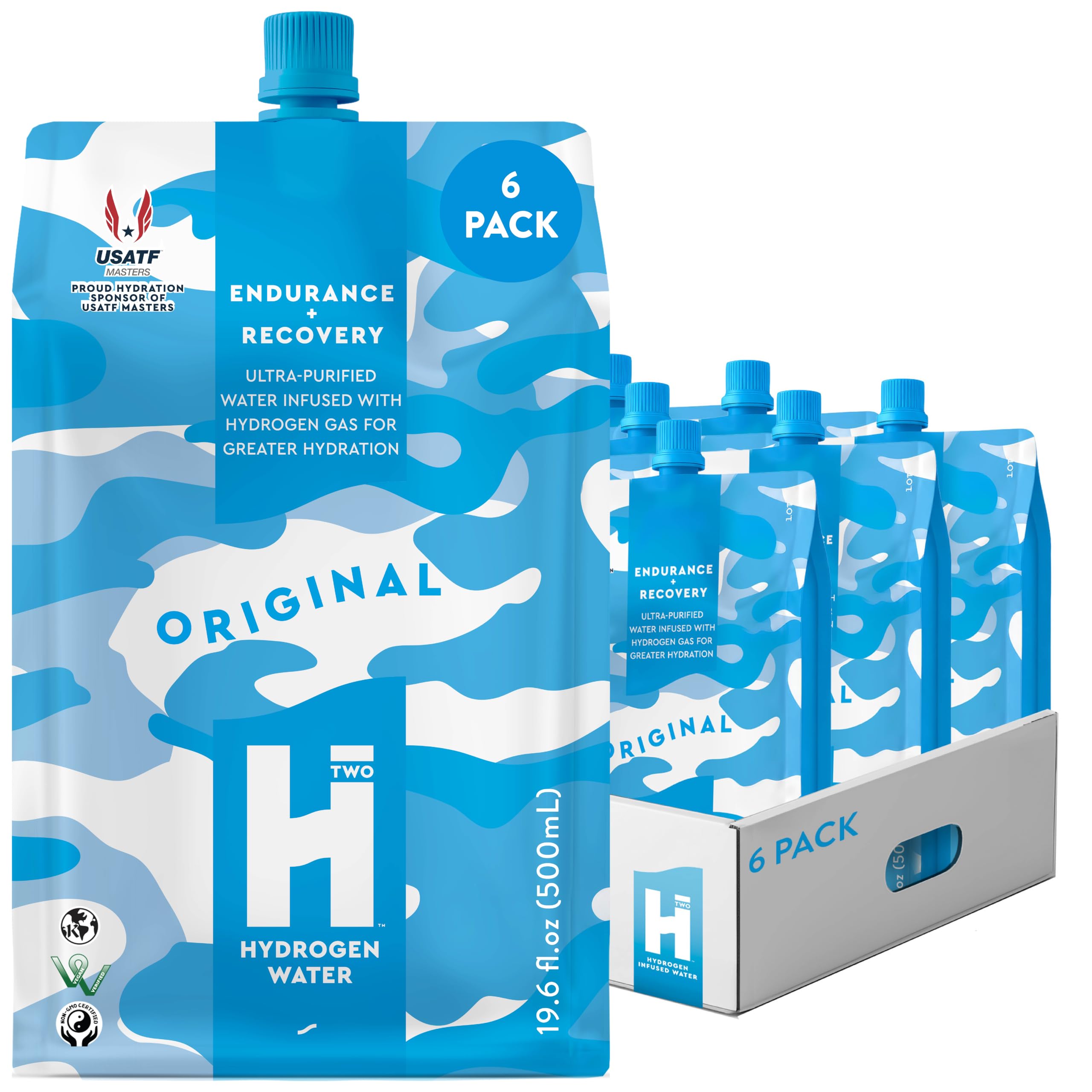 HTWO Água com hidrogênio molecular 15 PPM, sabor original, 6 sachês de 500 mL