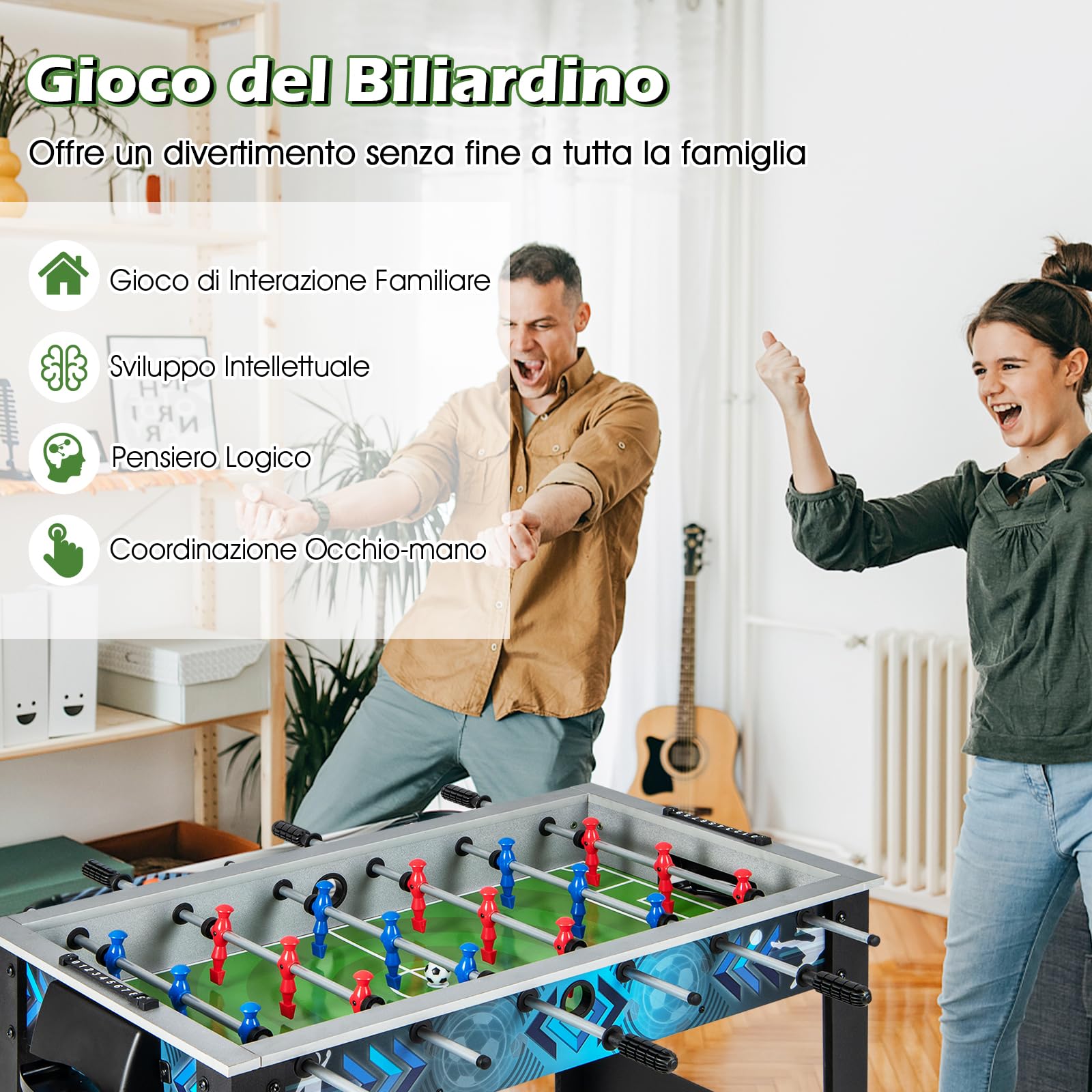 GYMAX Set da Gioco Calcio Balilla, Tavolo da Calcio con 2 Palloni, Manico Liscia, 18 Giocatori, Campo da Calcio, Tavolo da Calcio per Adulti e Bambini per Attività Familiari, Competizione di Gioco