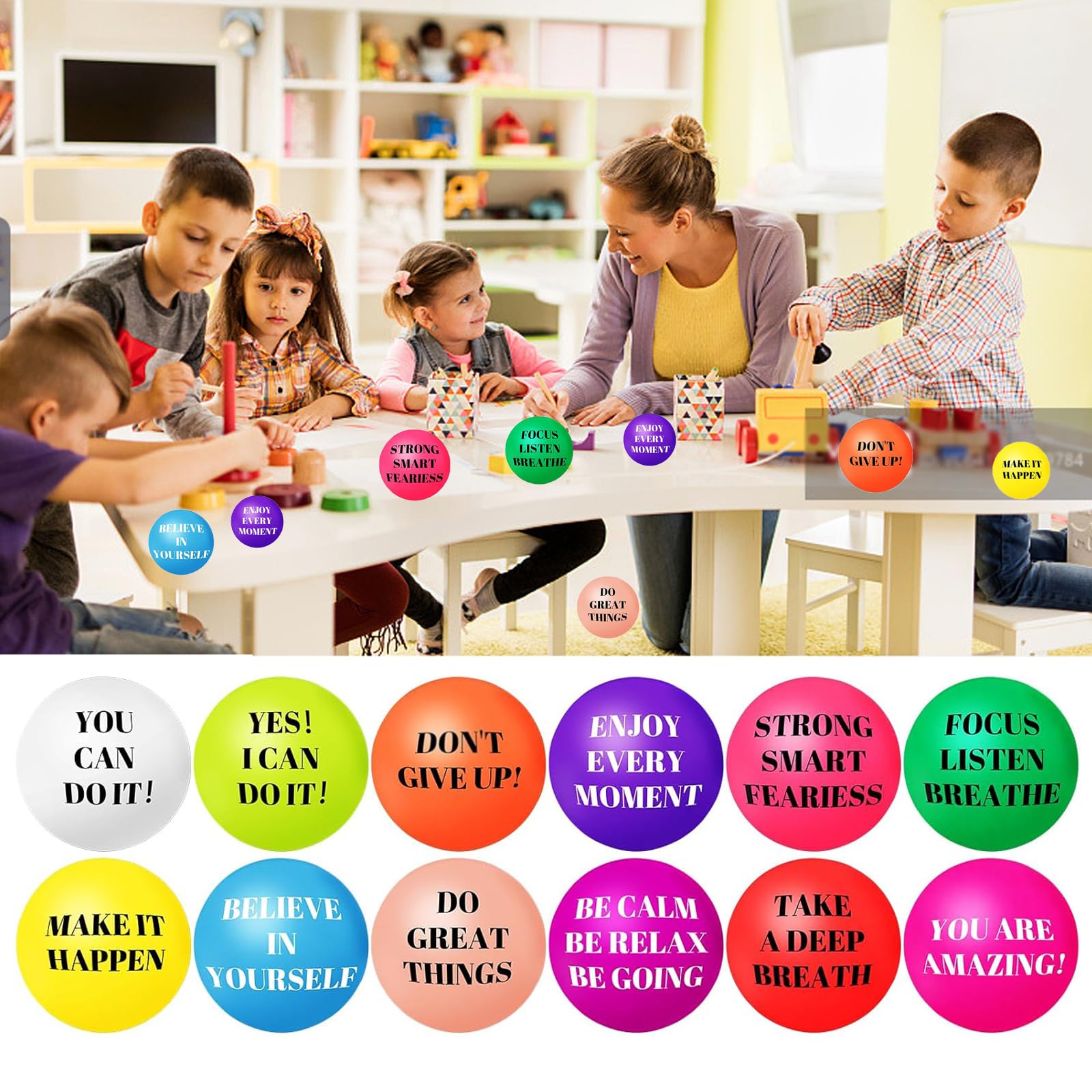 100 Pz Motivacional Pelota Antiestrés Stress Ball 5.5cm 10 Colores
