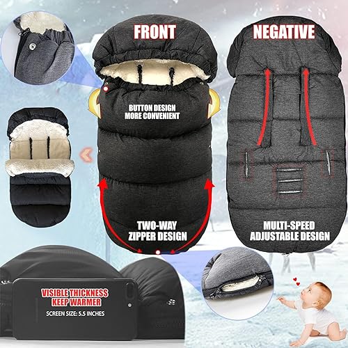 Miniatura 2 de Waterproof &Thicken Universal Stroller Cover Winter,Stroller Footmuff Bunting Bag for Warm Strollers Muff,Stroller Accessories for Baby Sleeping Bag