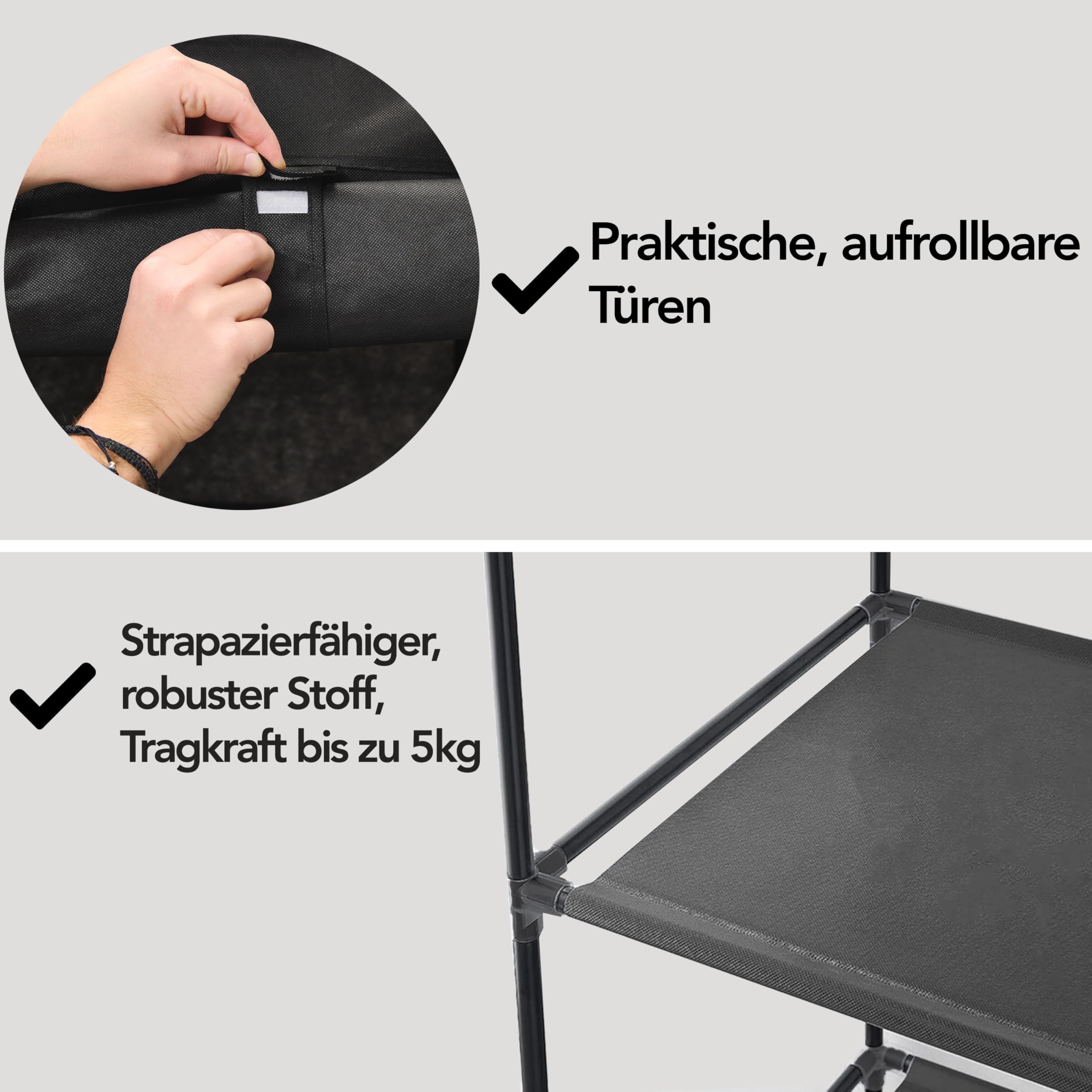 Brixy XXL Stoff Kleiderschrank faltbar, Garderobenschrank mit Reißverschluss, 175 x 170 x 45 cm, Schwarz