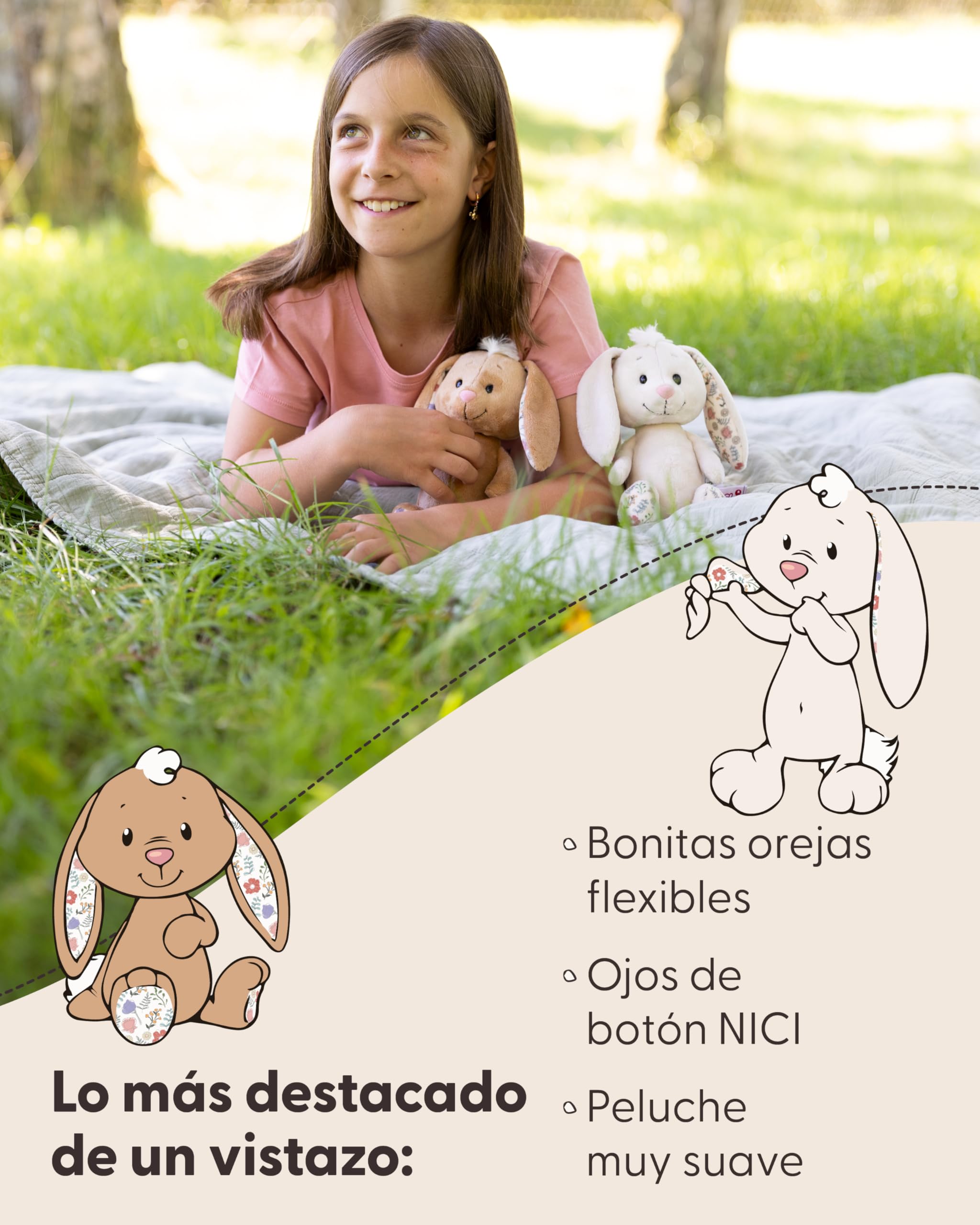 Peluche Conejo Cremita NICI De 20 Cm | Juguete De Felpa Con Orejas Florales Y Material Reciclado
