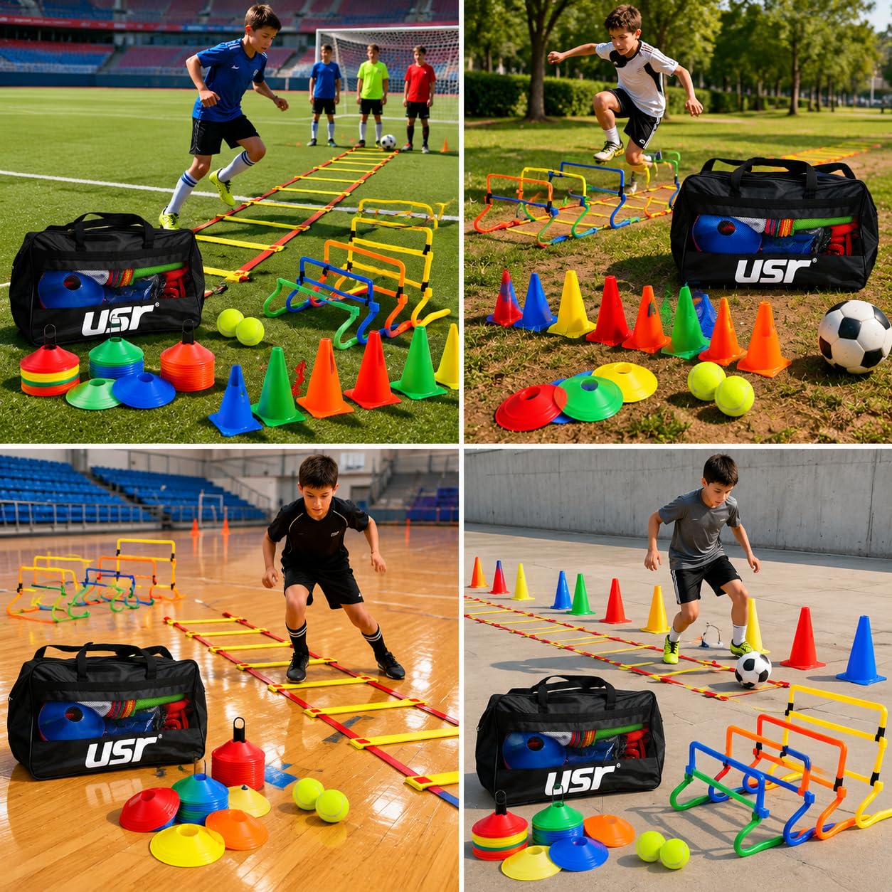 Set Allenamento Calcio Velocità, Set Portatile con Ostacoli Sportivi, per giardino, Set da allenamento 3