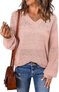 Pullover Sweaters for Women Lightweight Fall Fashion Tops Pullover Trendy Crochet Pointelle Sweater