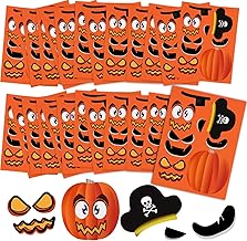 200 Pcs 50 Sheets Halloween Pumpkin Stickers Craft Face Decorating Jack O Lantern Stickers for Pumpkin Party Game Fall Halloween Party Favors for Games Activities Supplies