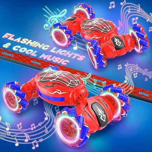 Miniatura 10 de Cusocue Auto de acrobacias RC con detección de gestos, auto de juguetes RC controlado a mano de 2.4GHz, auto de control remoto con música ligera,