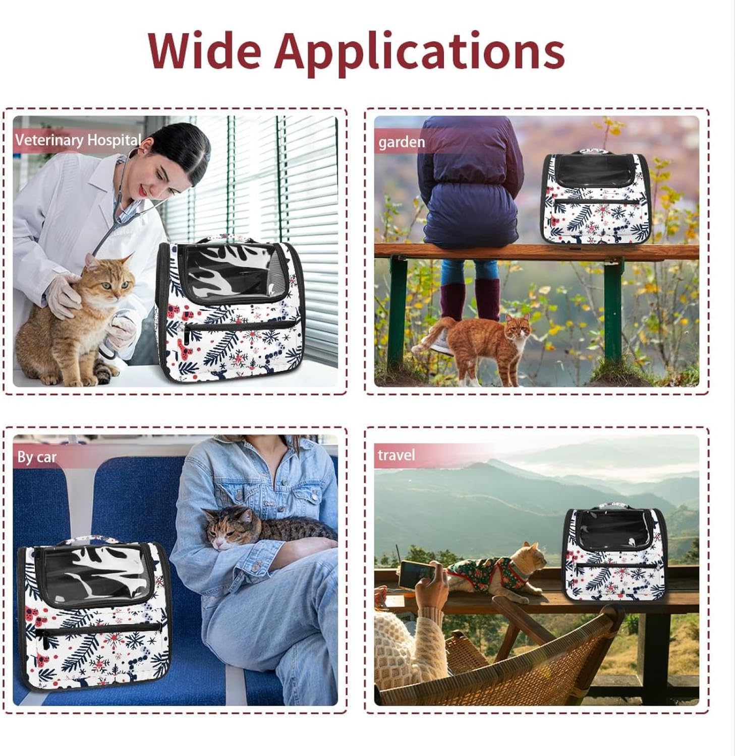 Cute Christmas 2 Pet Carrier Airline Approved Soft Sided Portable Cozy Travel Pet Bag, Car Seat Safe Carrier for Cats and Dogs