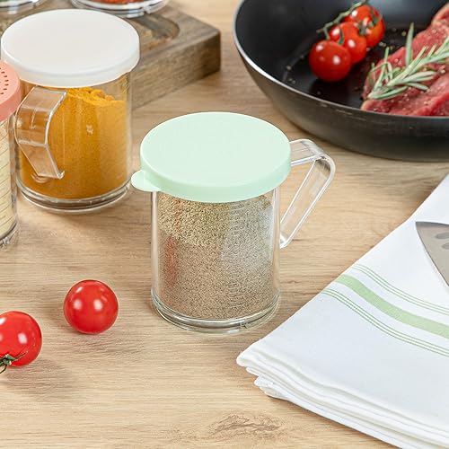 Miniatura 4 de Dredge Spice Shaker de plástico transparente de 10 onzas, estilo restaurante, policarbonato, tapa extra fina verde, condimento, azúcar, especiero,