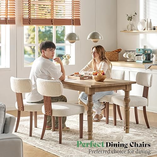 Miniatura 2 de AMERLIFE Juego de 4 sillas de cocina, sillas Boucle modernas con respaldo y asiento curvados tapizados, marco de madera dura, gris oscuro