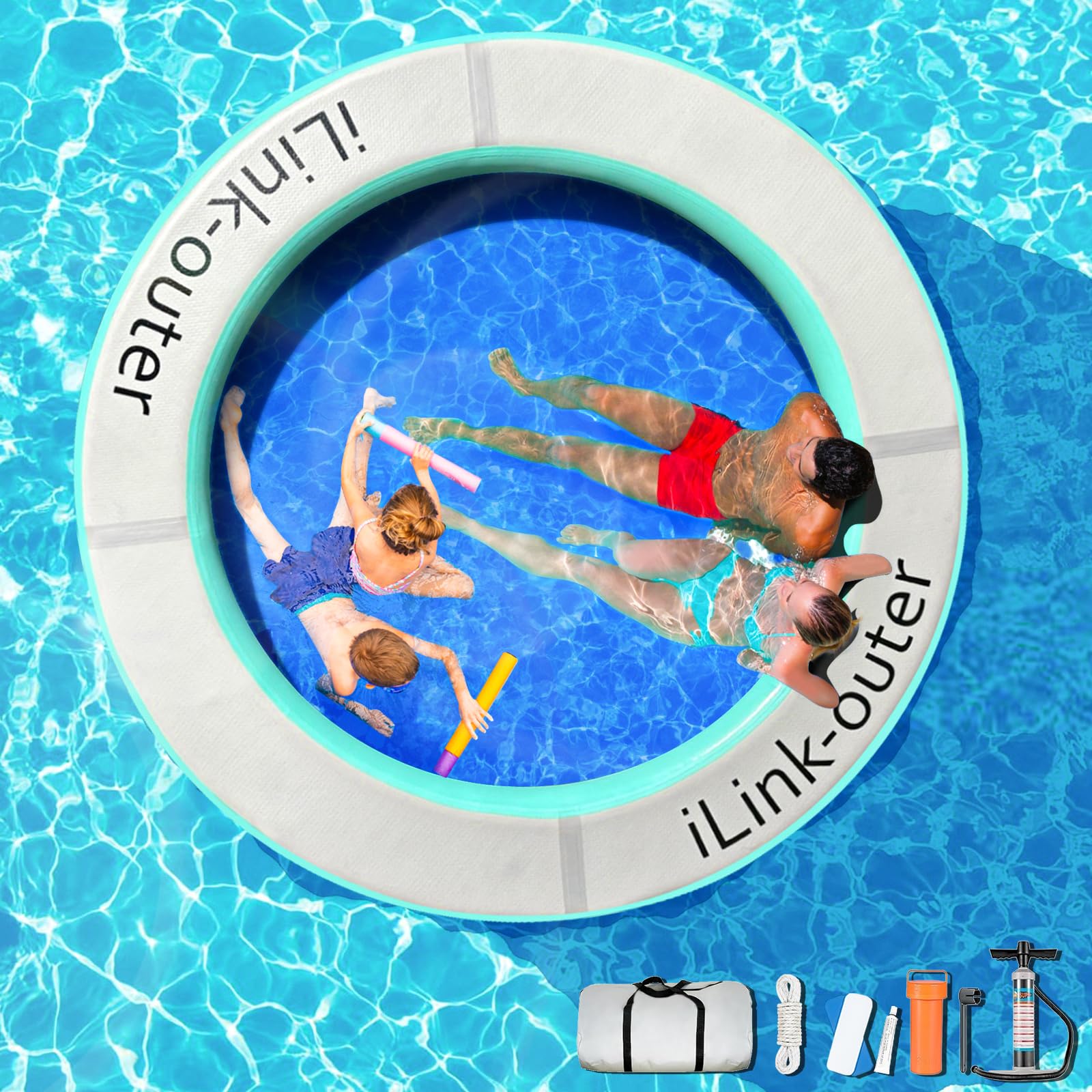 Photo 1 of iLink-outer 8FT Inflatable Water Hammock-Inflatable Floating Ring for Max 6-10 Kids and Adults with Air Pump-Easy Stores & Inflation-Sturdy Non-Slip Fabric,Easy to Clean