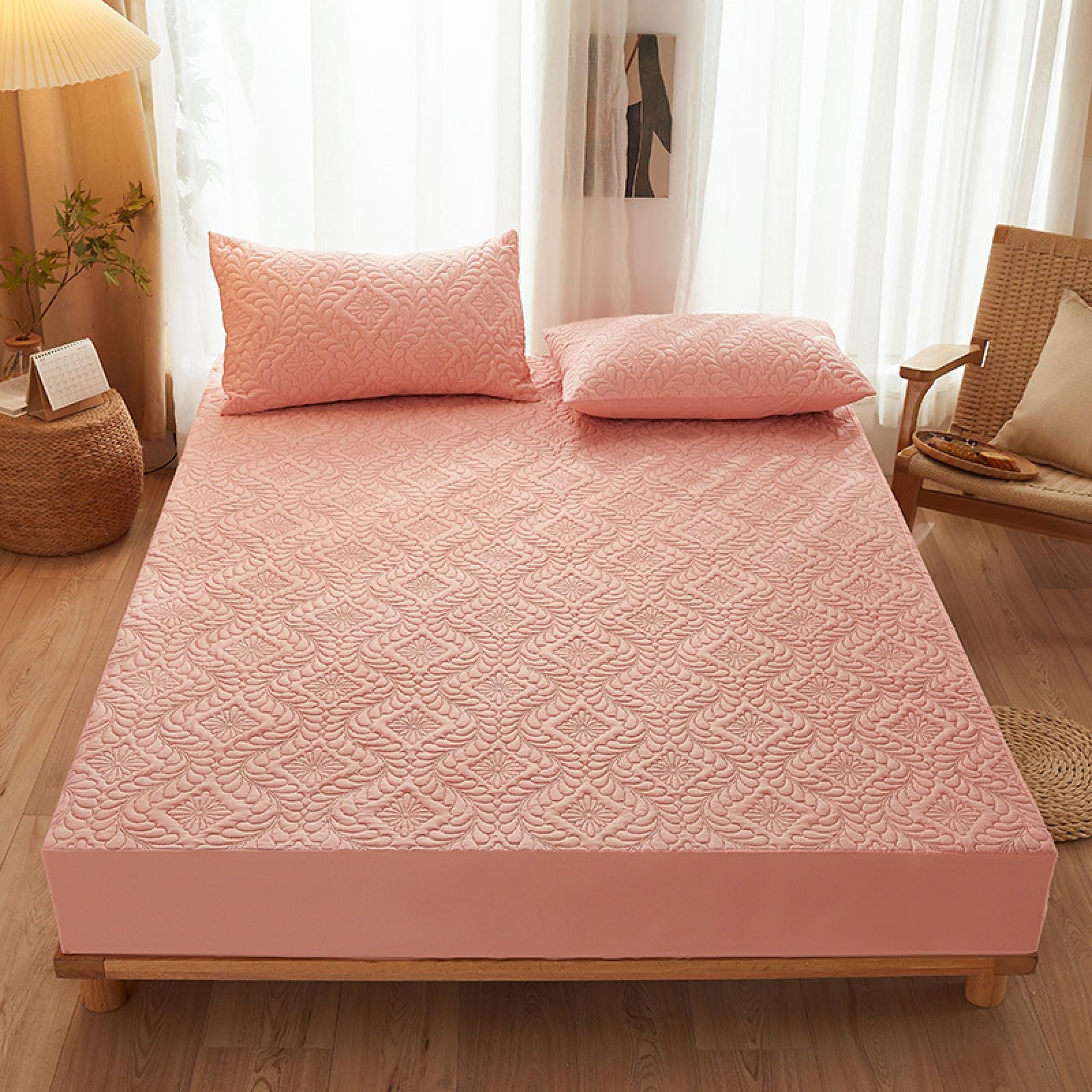 Matratzenschoner wasserdichte Spannbettlaken 200 x 220 cm Spannbettlaken, Atmungsaktive Matratzenbezug Wasserundurchlässiger Matratzen-Schutz Nässeschutz Spannbetttücher - Rosa