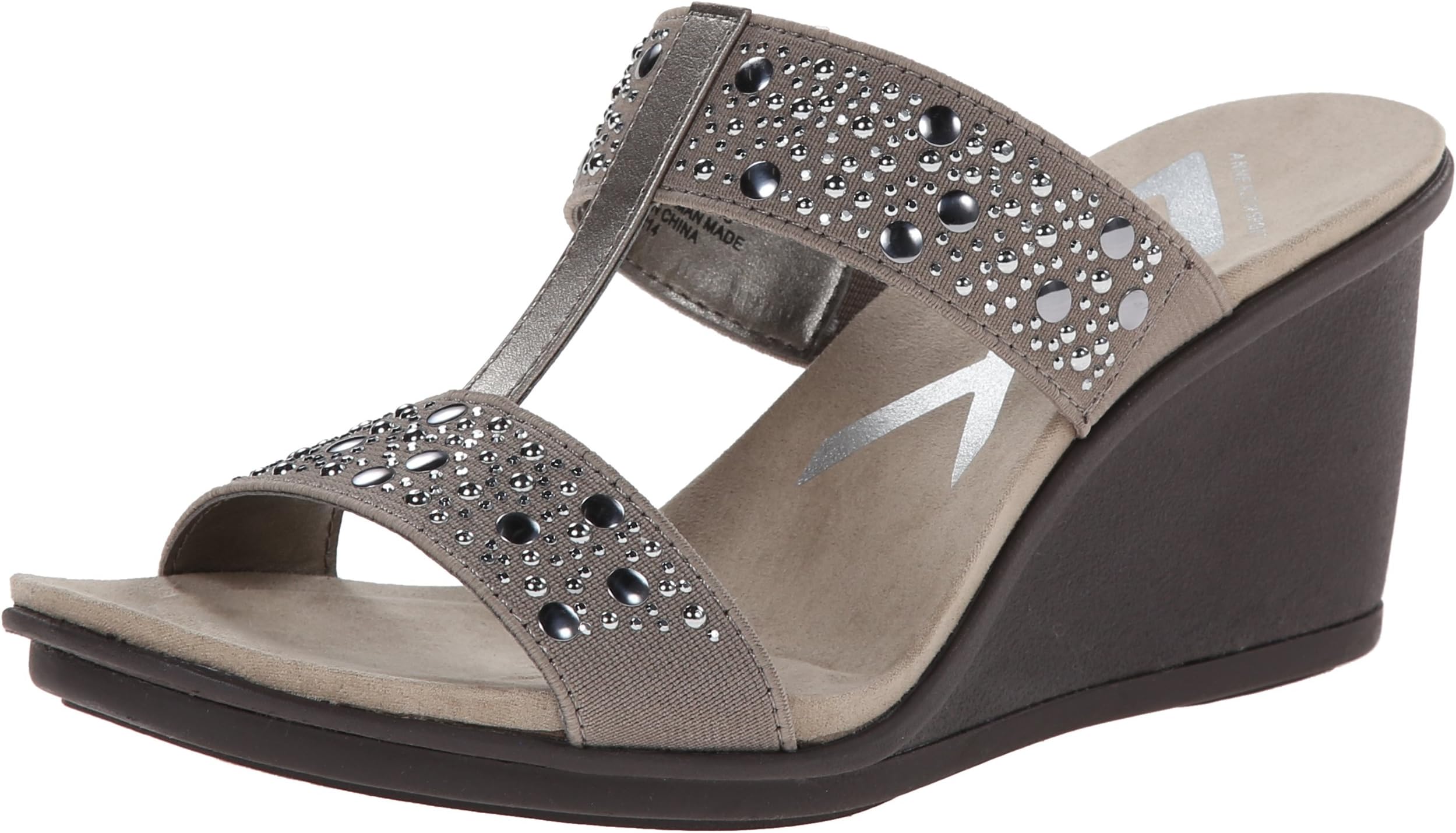 Anne Klein Sport Women's 7Ensio Fabric Wedge Sandal, Black, 10 M US