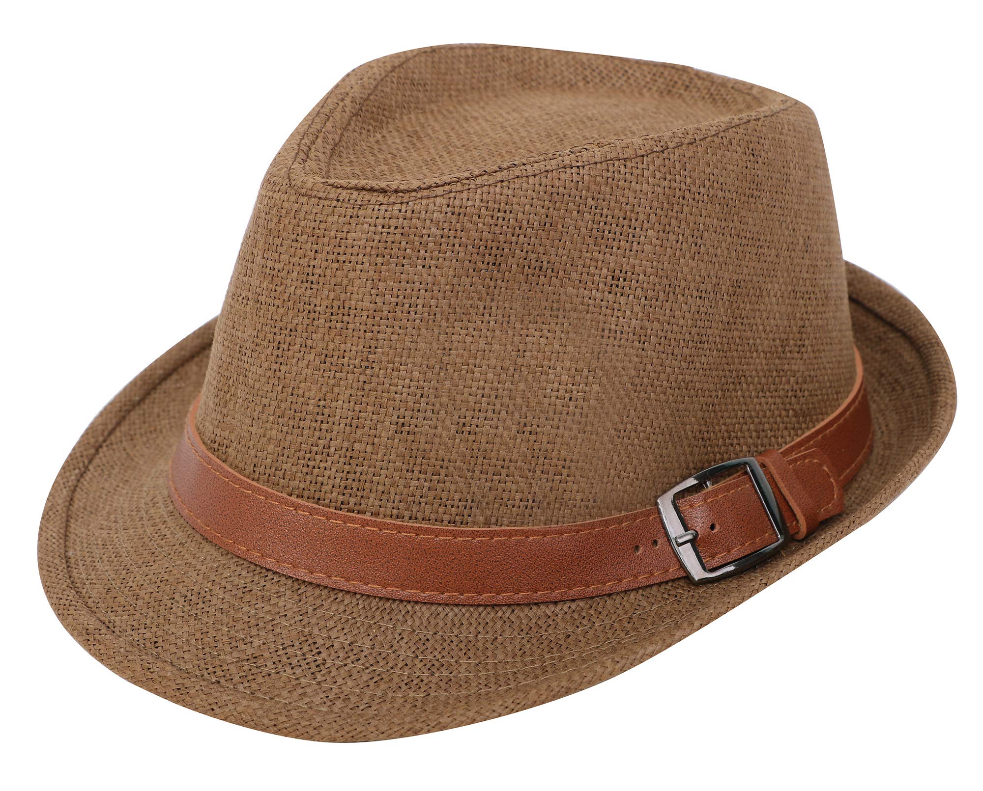 YoungLove Beach Straw Fedora Hat w/Solid Hat Band for Men & Women