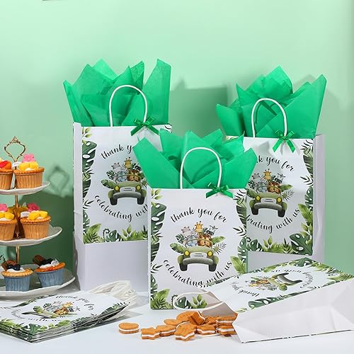Miniatura 4 de Seajan Paquete de 24 bolsas de recuerdo de fiesta de animales de safari de selva para baby shower, 10.63 x 8.27 pulgadas, tamaño mediano con asa