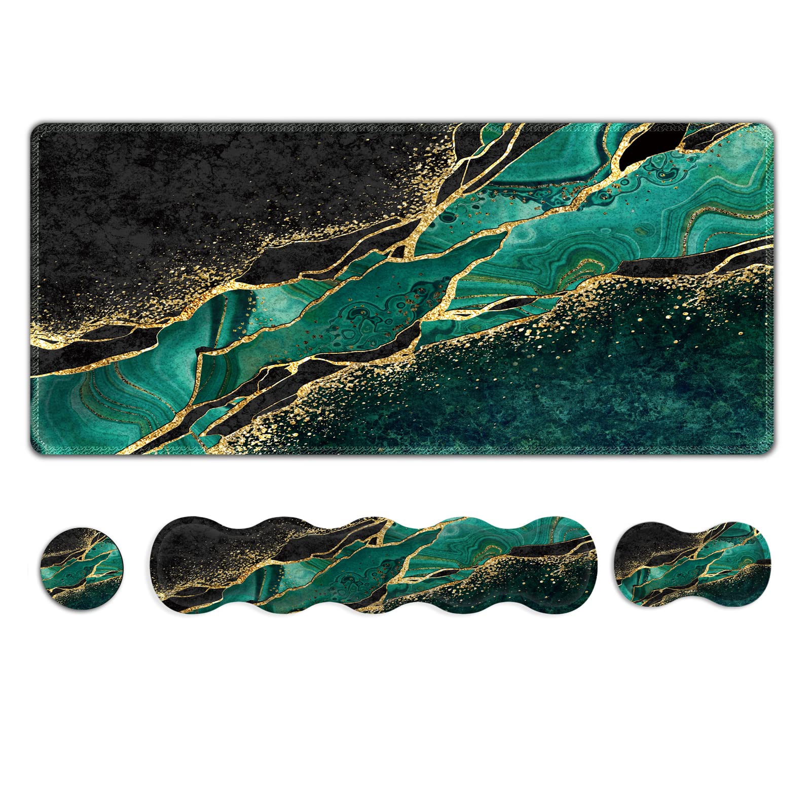 Extended Gaming Mouse Pad, Keyboard Wrist Rest Pad, Wrist Support Mousepad Set, Artso Large Stable Rubber Base Stitched Edges Desk Pad (35 x15.5 in)