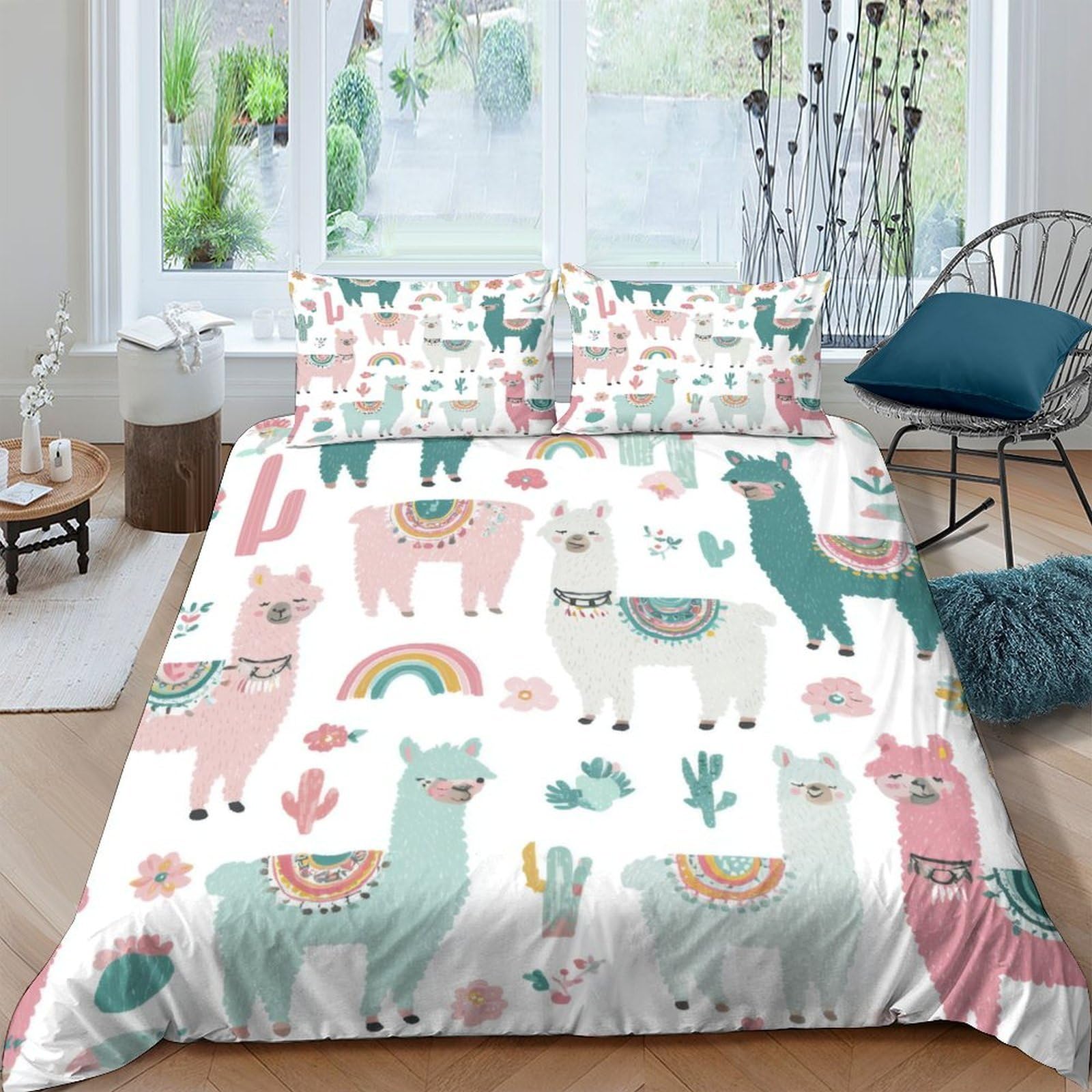Ctjqhvkz Style-2 3D Printed Llama Cactus Fitted Sheet Microfiber Colourful Animal Rainbow Mattress Cover Bedroom Adult Youth Decor Single（135X200cm）