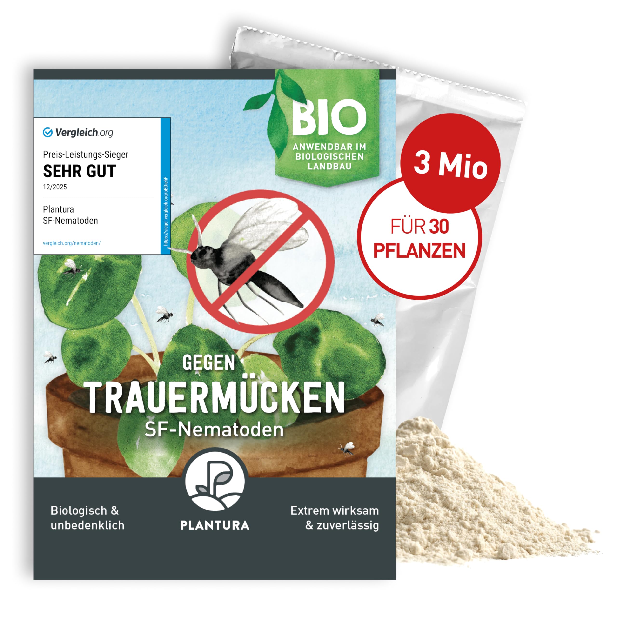 Plantura SF-Nematoden gegen Trauermücken, zum Gießen, hochwirksam & biologisch, Nützlinge aus Deutschland, 3 Mio für 3 m²/ ca. 30 Pflanzen