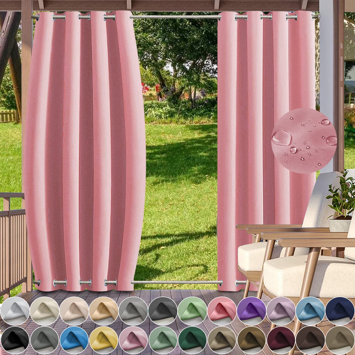 YangAera Outdoor Curtains with Double Grommet Top and Bottom, Waterproof Windproof Blackout Privacy Protected Curtain for Gazebo/Garden/Balcony/Pergola/Patio-1 Panel-W 69.7" xD 102" -Color9