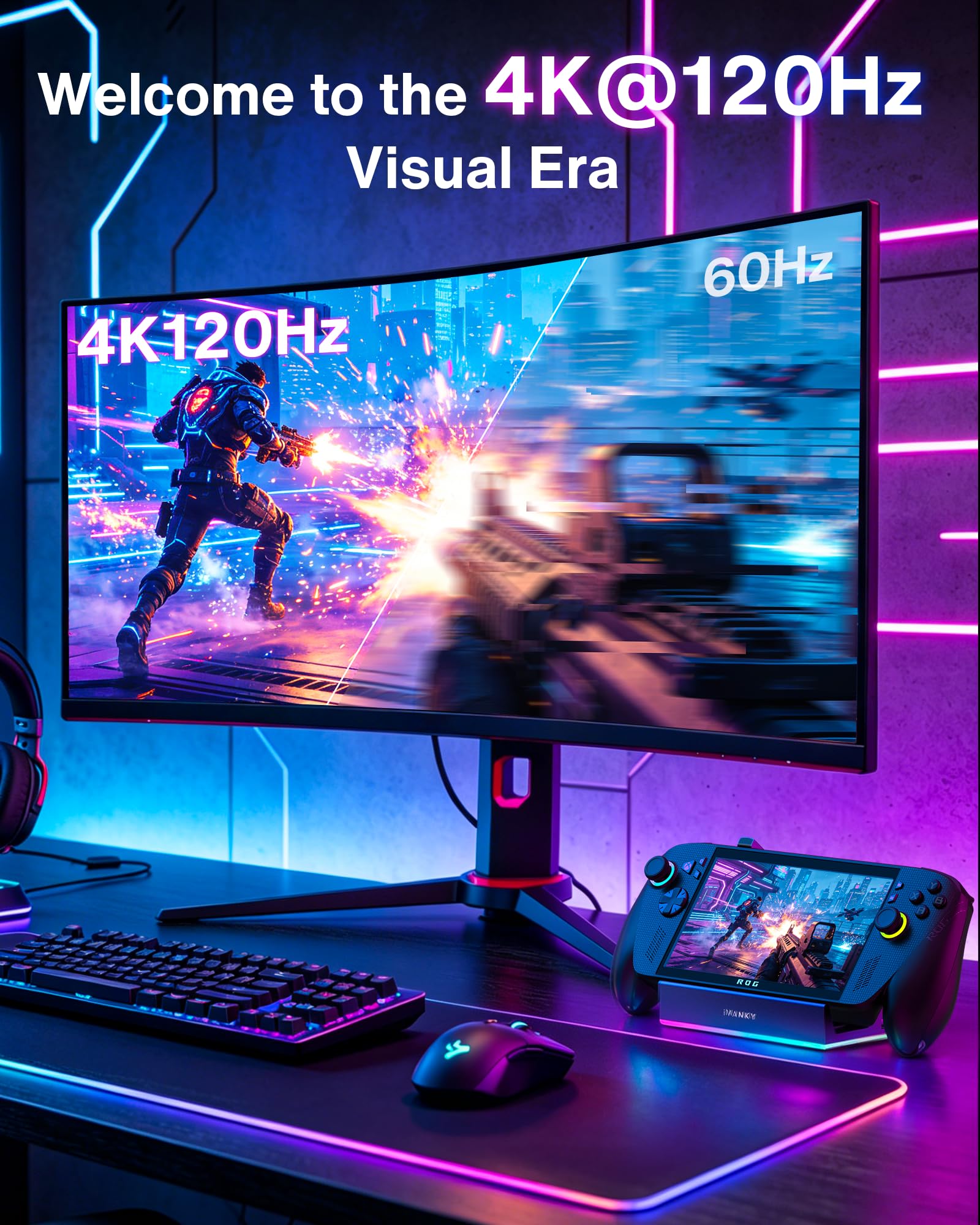 iVANKY 14-in-1 RGB Pieghevole 4K@120Hz ROG Ally X Dock con HDMI 2.1, USB 3.2 10Gbps, Carica USB-C da 100W, Ethernet da 1Gbps, slot SD/TF, Docking Station per Lenovo Legion go/Valve Steam Deck OLED