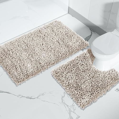 Miniatura 7 de Yimobra Juego de 2 alfombras de baño, lujosas alfombras de baño extra gruesas, tapetes antideslizantes de felpa para el suelo del baño, tapete de