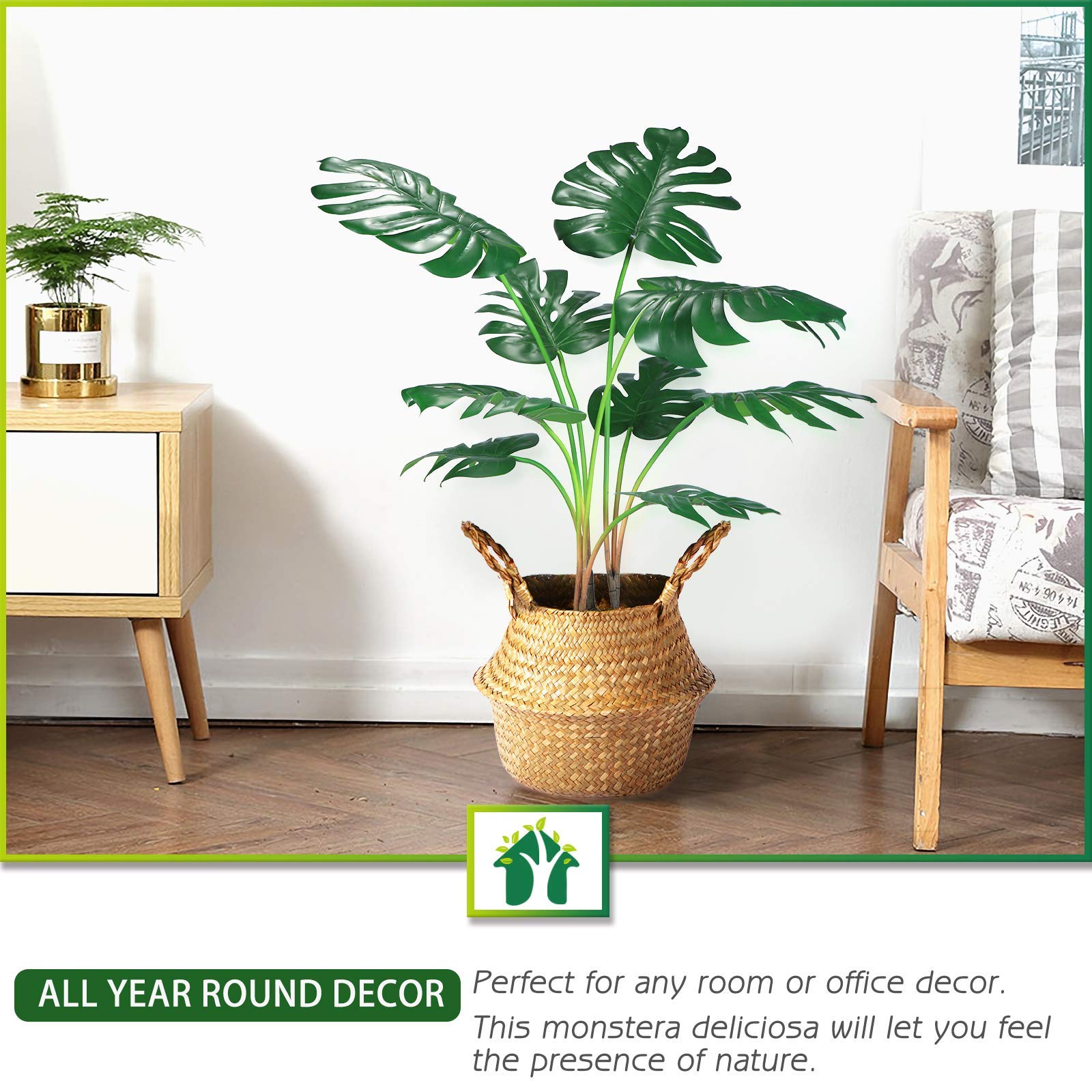 CROSOFMI Artificial Monstera Deliciosa Plant 37" Fake Tropical Palm