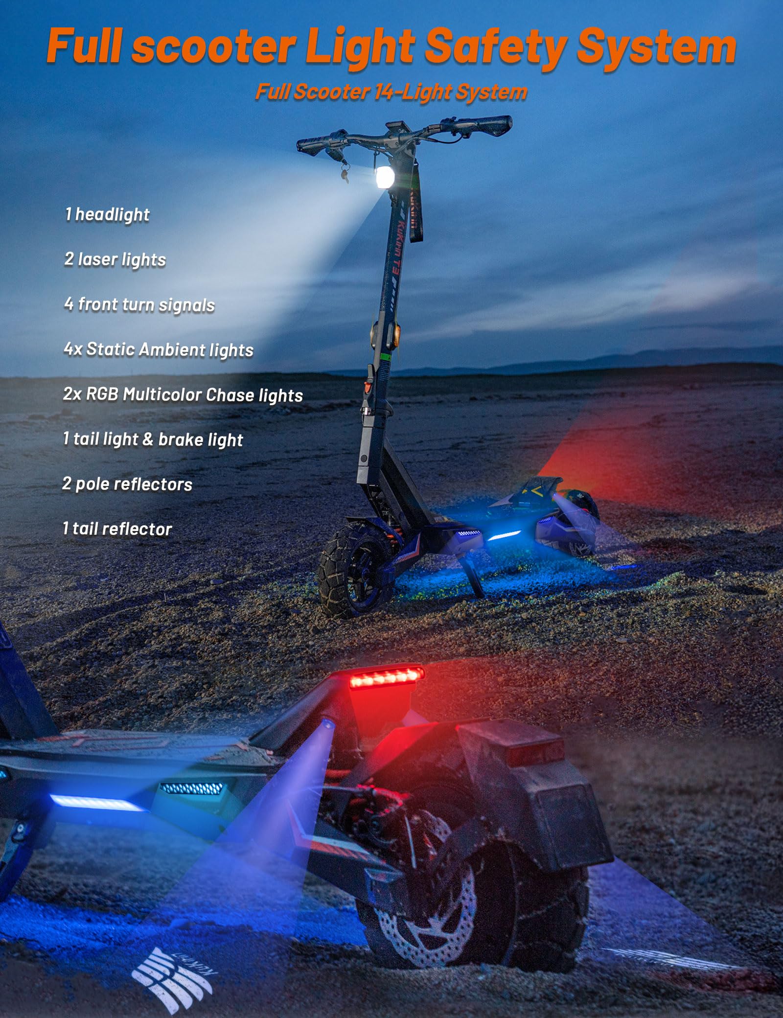 KuKirin T3 Monopattino Elettrico Adulto, Motore Potente e Batteria 48V 15.6Ah Fino 58Km Autonomia, Monopattini Elettrici Fuoristrada con Doppia Sospensione, Illuminazione RGB & Capacità Carico 120Kg
