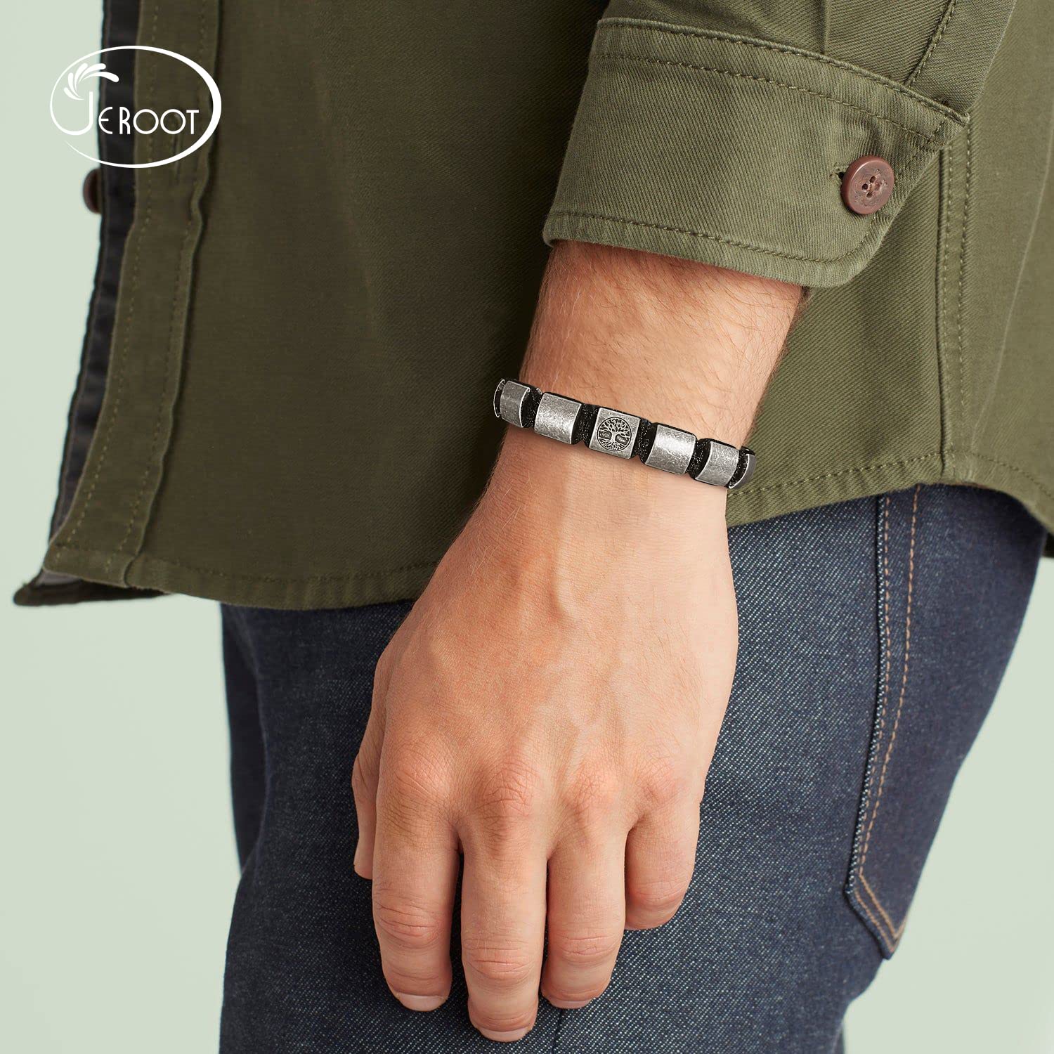 JEROOT Magnetarmband Herren, Titanstahl Magnet Armband Heilung Herren mit Ultra-Stärke von 3500 Gauss-Magneten, Baum Lebensbaum Weltenbaum Schmuck Armbänder (23-30CM)