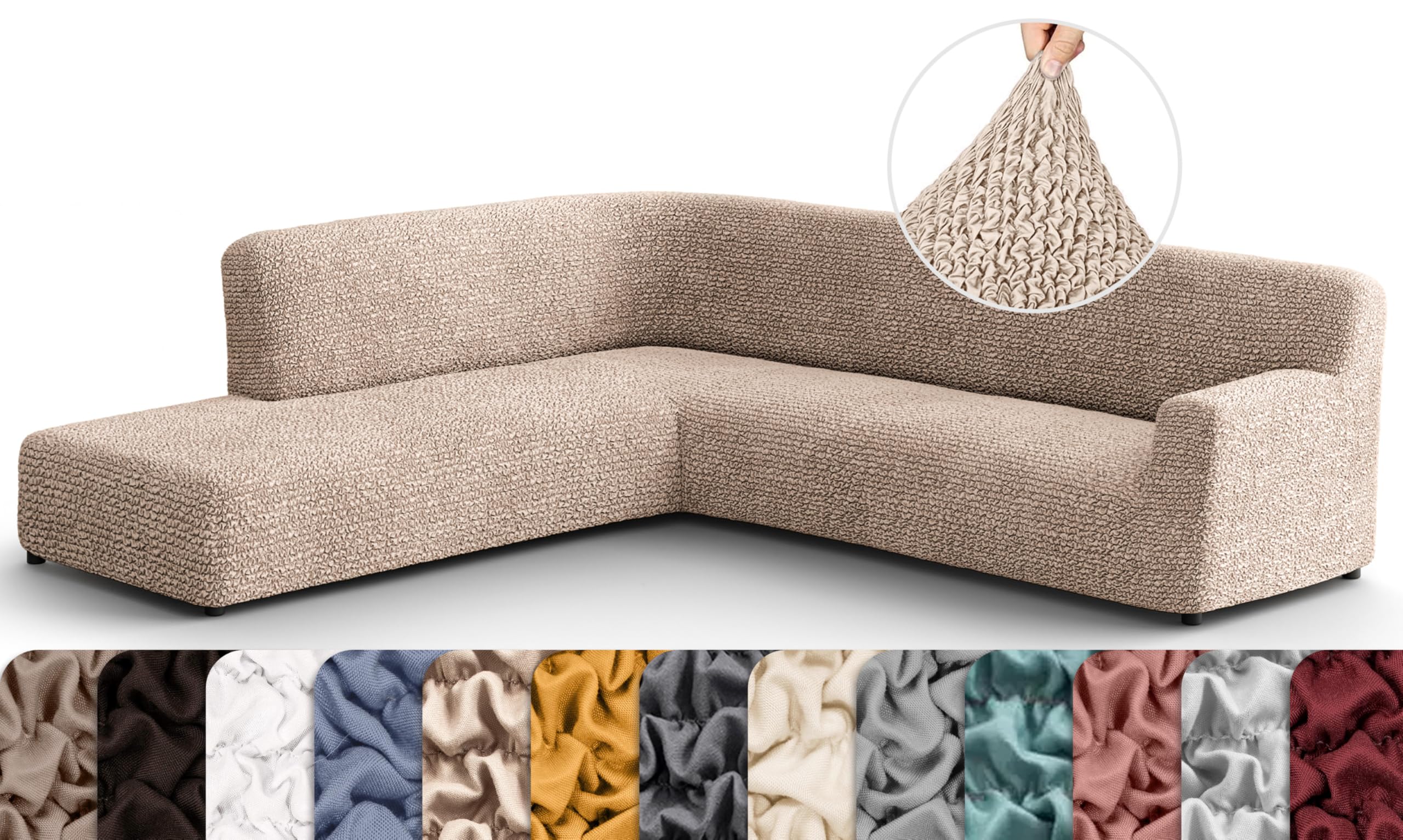 PAULATO BY GA.I.CO. Corner Special Left - 1-Piece Furniture Protector - Form Fit, Machine Washable -MicrofibraCollection - Tapioca Color