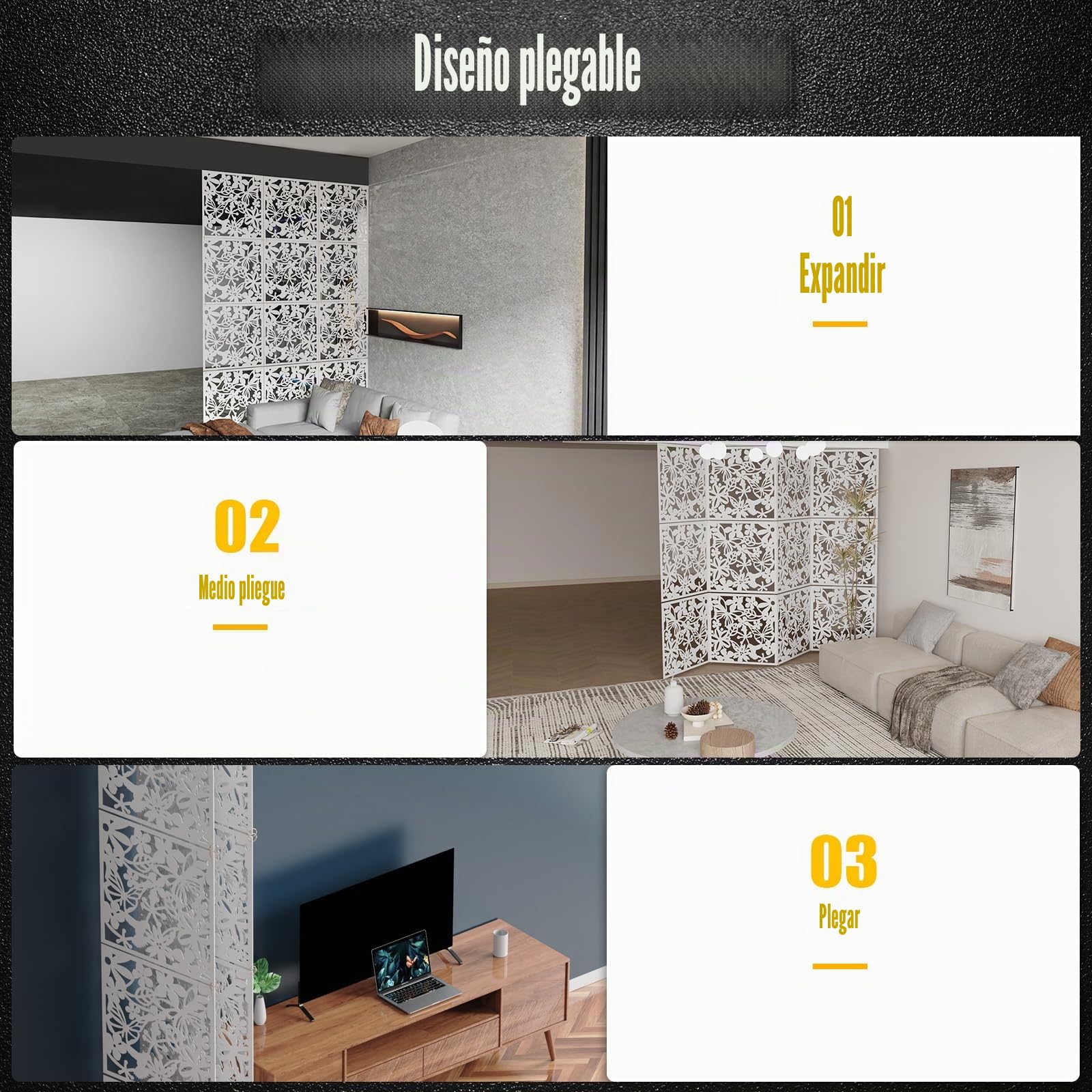 Biombo colgante | divisor plegable de habitación de estilo papel kraft | Panel colgante pantalla DIY panel para el hogar, hotel, oficina, color blanco, 40 x 40 cm