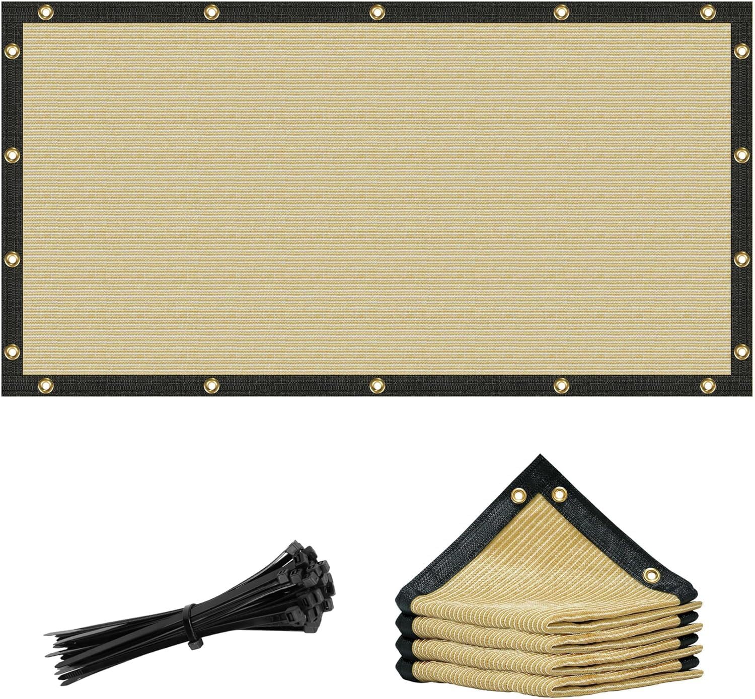 Amgo 4' x 10' Beige Custom Size Shade Cloth with Grommets - 90% Sunblock, Durable Mesh Fabric Tarp for Dog Kennel Cover, Fence Privacy Screen,