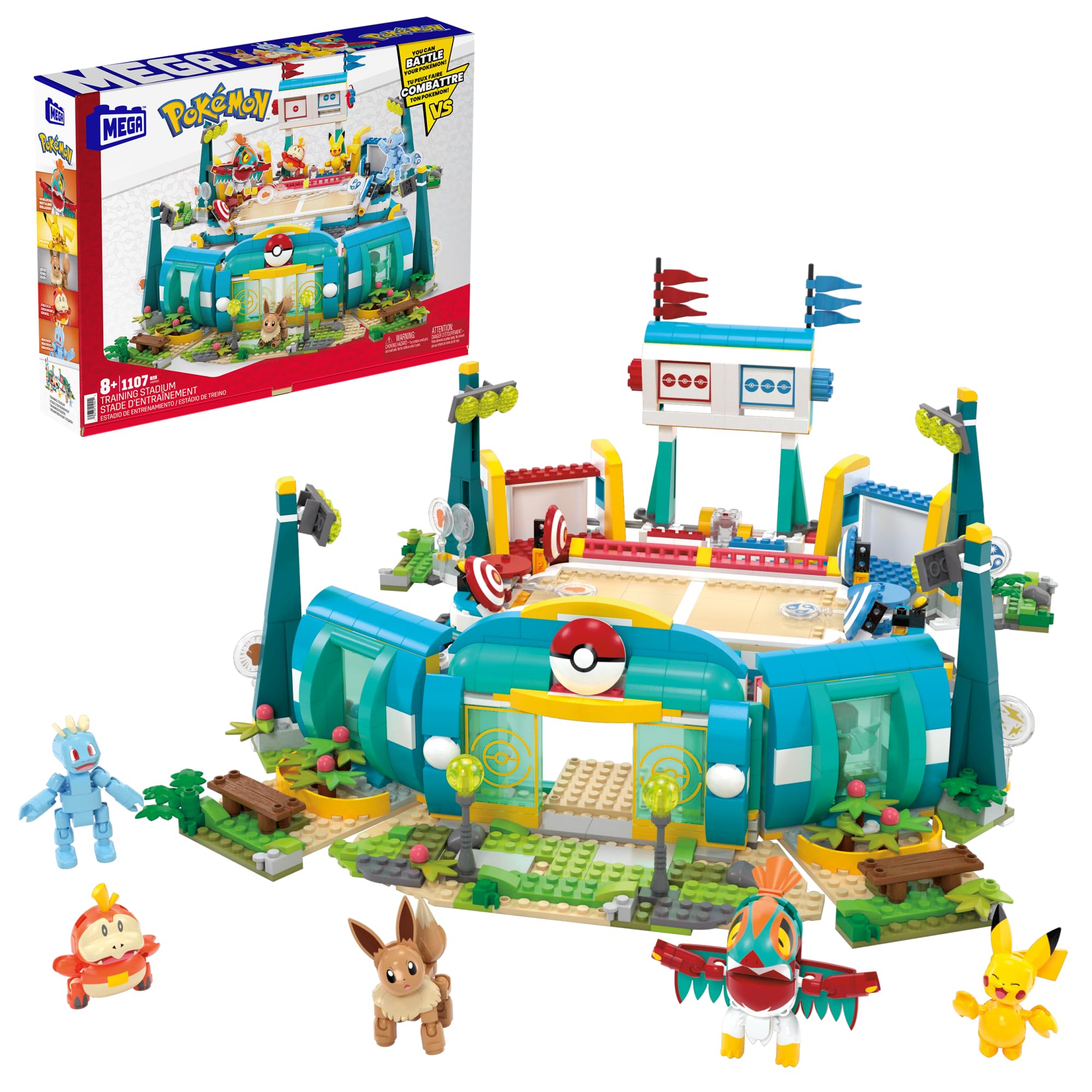 MEGA Pokémon Building Toys Set Training Stadium with 1101 Pieces, 5 Poseable Characters and Battle Play, for Kids