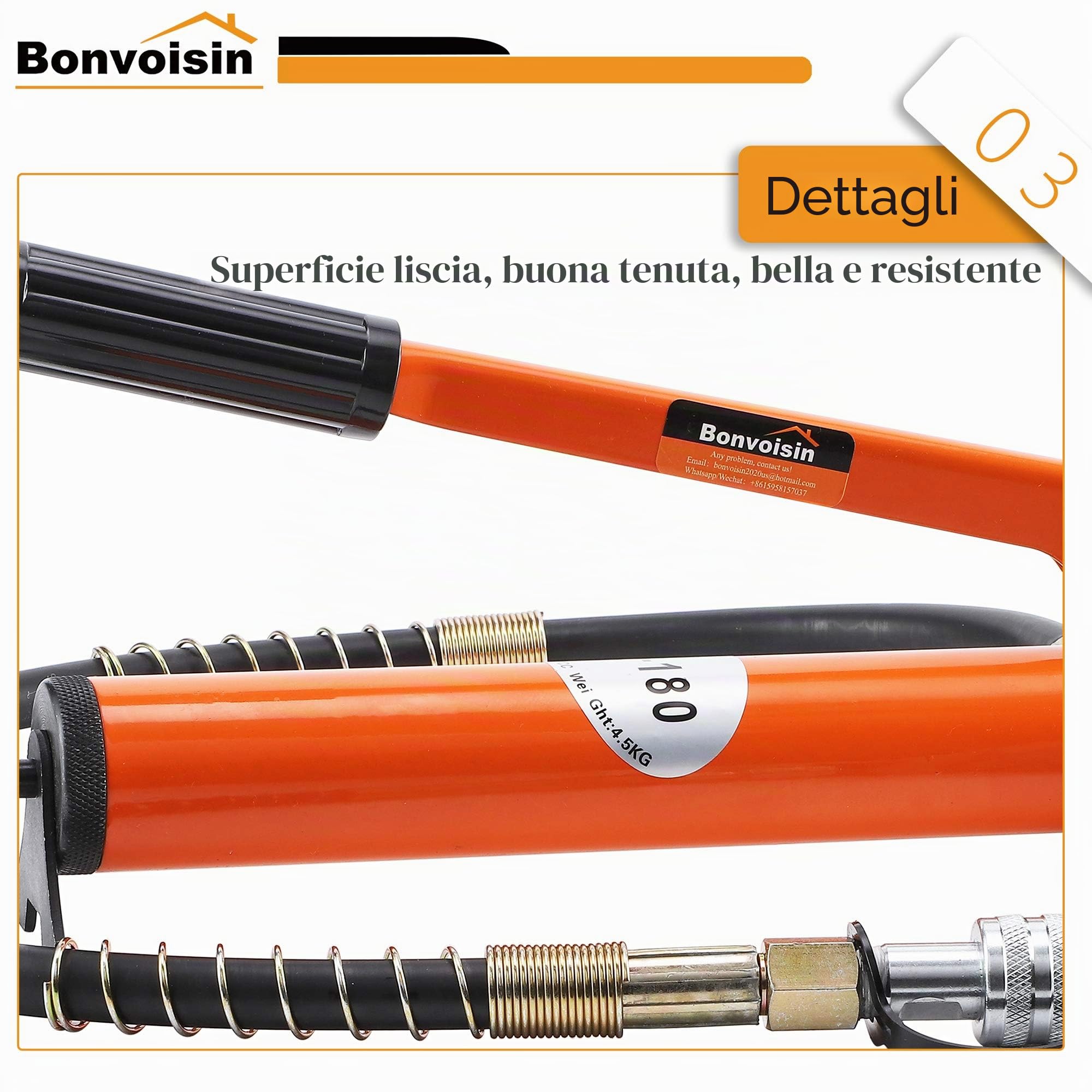 Bonvoisin CP-180 Pompa Idraulica Manuale, Alta Pressione 60kg/cm², Contenuto di Olio 400cc, con Lunghezza Tubo 0,8m, per Ponti/Edilizia/Macchinari