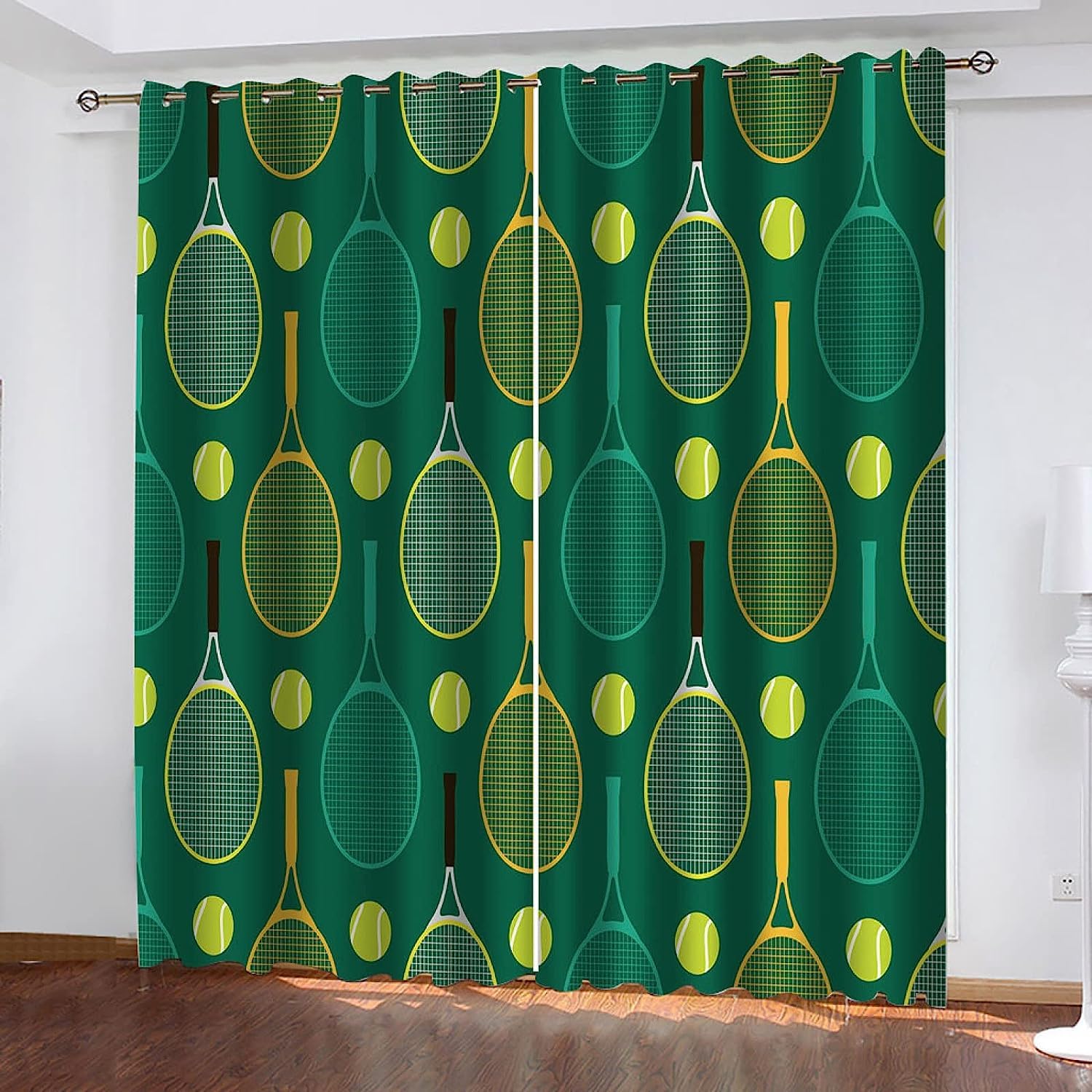 Blackout Curtains - 3D Printing Tennis Racket Green Family Super Soft Curtains For Bedroom Eyelet Curtains Drop Noise Reduce Curtains For Living Roo — image 1