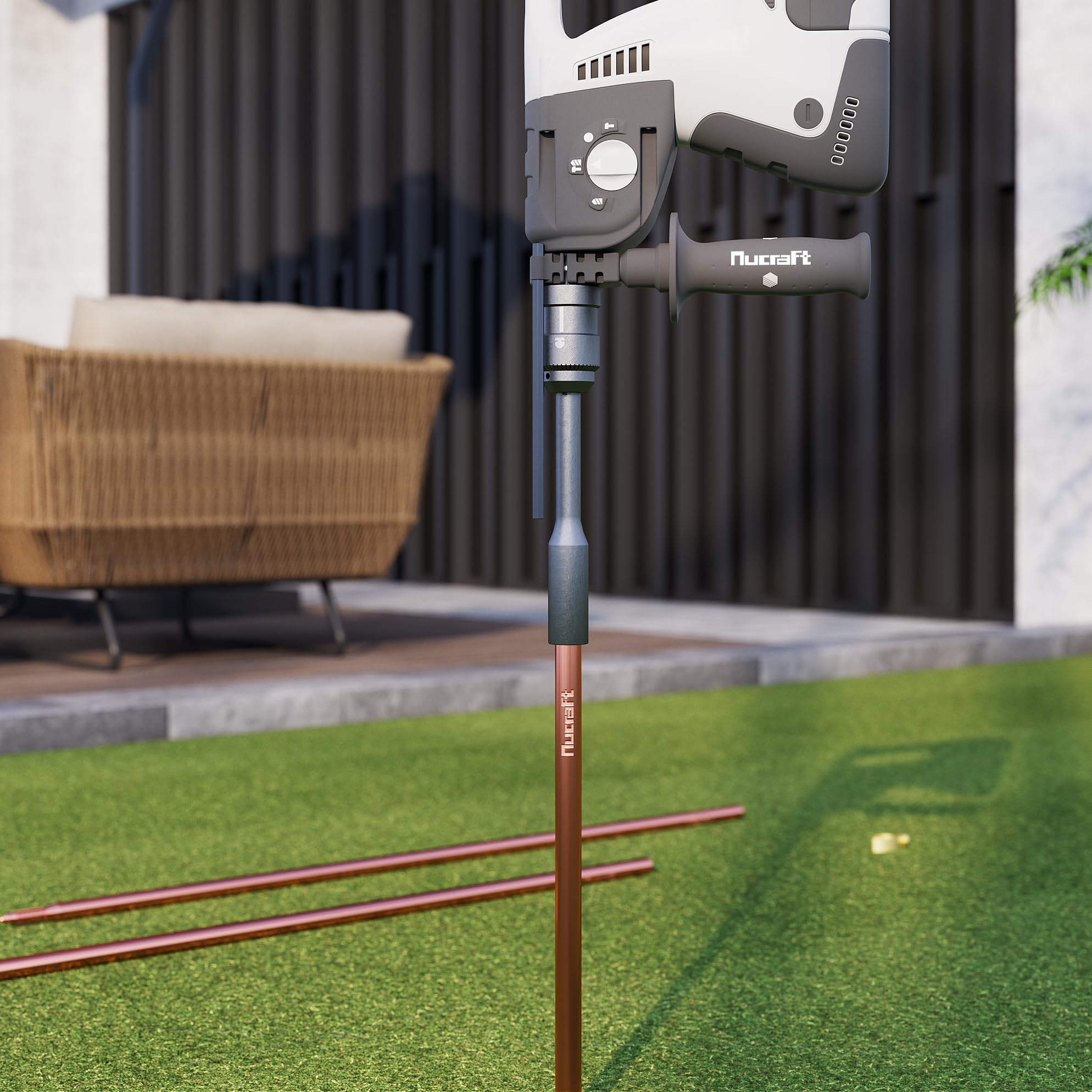 Nucraft Tiefenerder Erder Erdung Staberder Ø20mm Kohlenstoffstahl，0.2MM Rotkupfer Beschichtung mit Klemme SET 1M 3M 4M Zusammensetzung (SET 3M Ø20 3x1000mm)