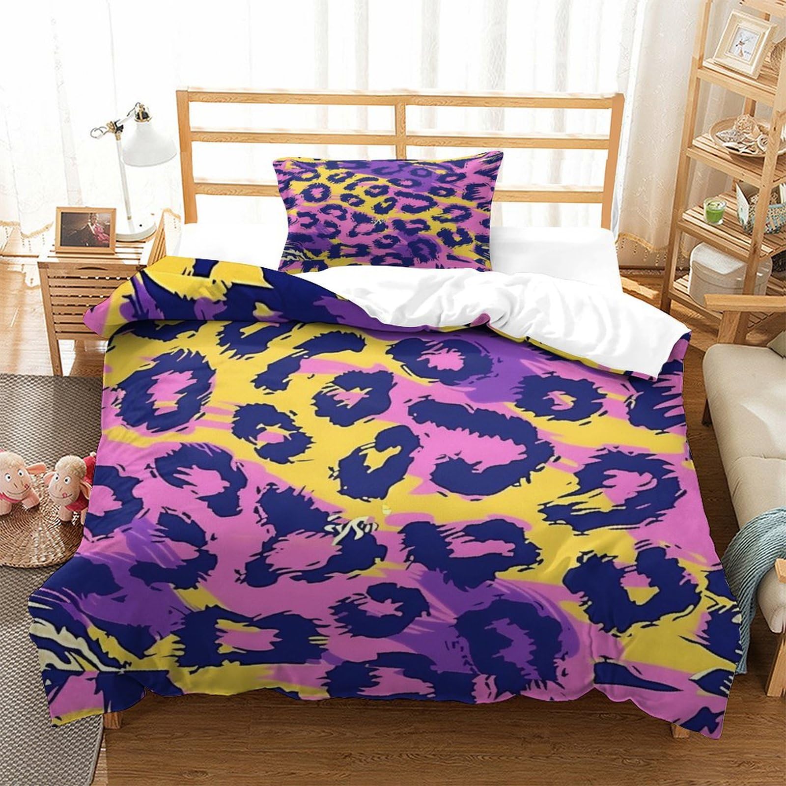 P1S9U7W5Y 3D Printed Ombre Leopard Duvet Cover Set 3pcs Microfiber Vibrant Leopard Bedding Set Single（135x200cm）