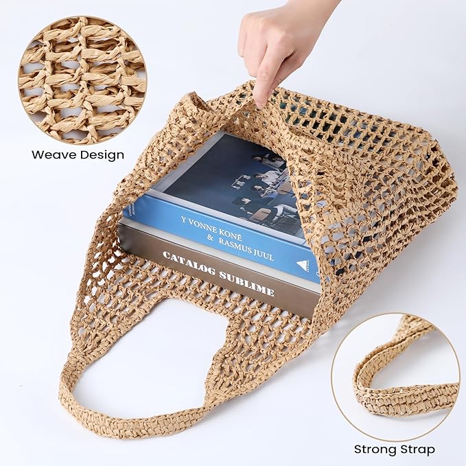 Bolso de playa tejido para mujer, color beige miniatura 5