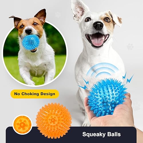 VITEVER 8 Colors 2.5” Squeaky Dog Toy Balls for Small Medium Dogs, Puppy Chew Toys for Teething, Spiky Balls for Small Dogs, Durable Toys for Teeth Cleaning and Training - Safe, BPA Free(Medium Set of 6)