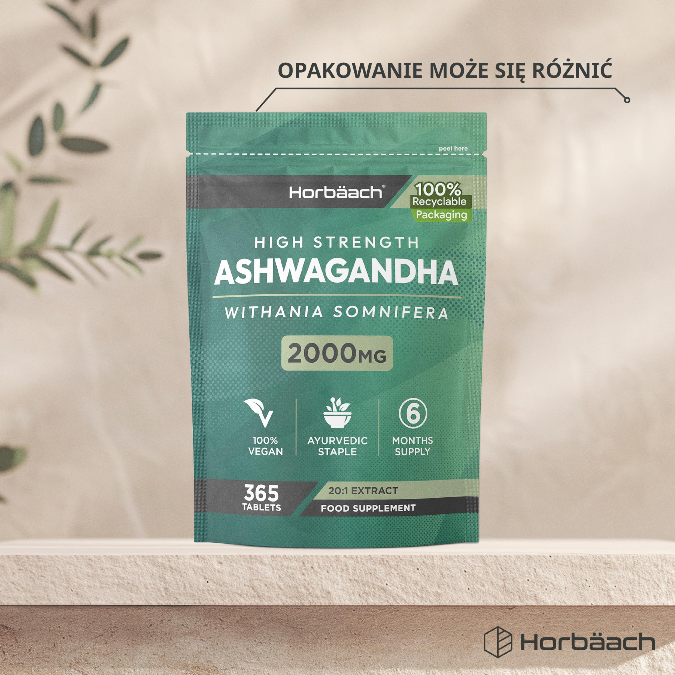 Ashwagandha KSM-66® 1200mg (BIO) | 5% Witanolidów | Organiczny Suplement w Proszku z Korzenia Ashwagandhy | Wysoka moc | 180 Kapsułek Wegańskich | marki Horbaach