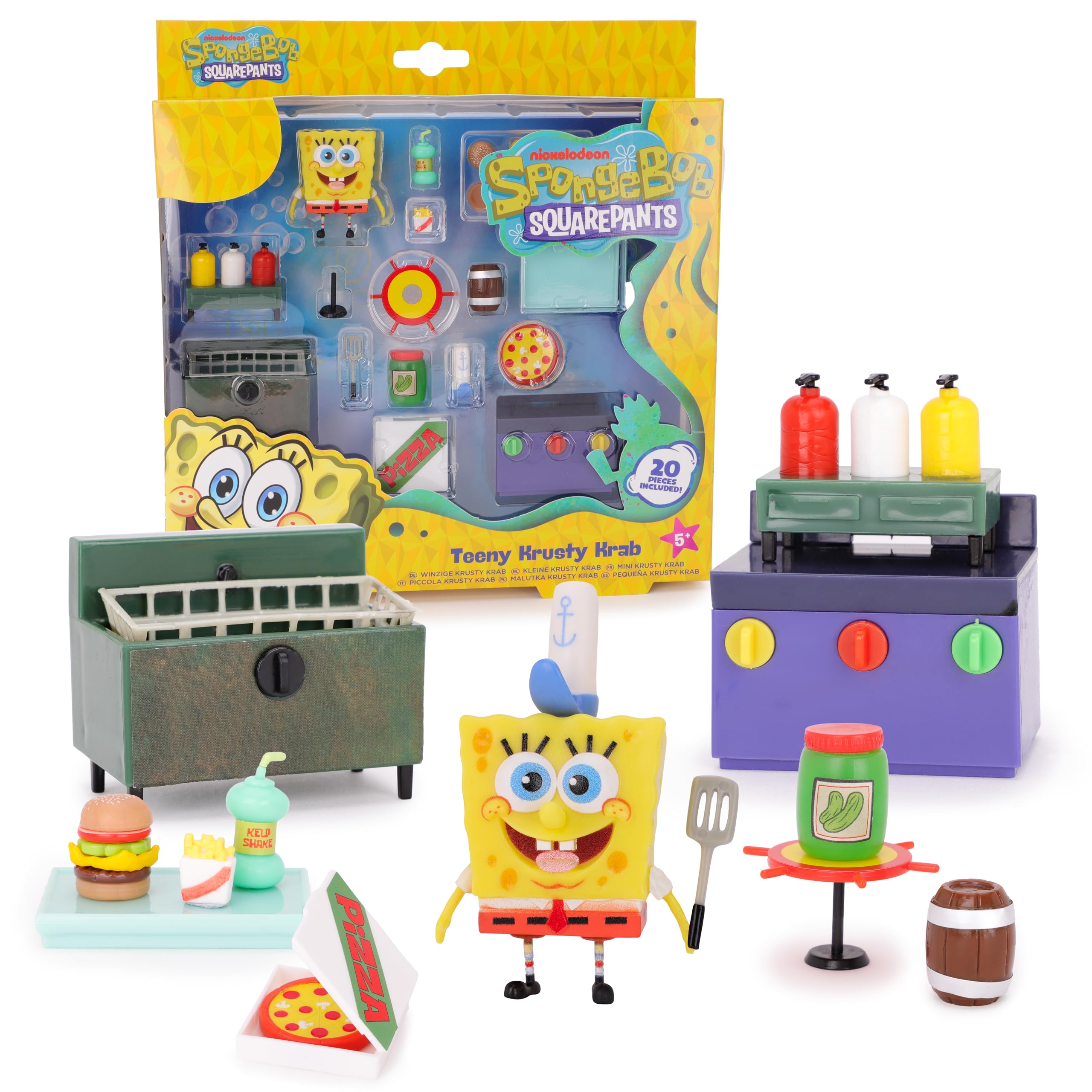 Toyland® 20 Piece SpongeBob SquarePants Figure & Accessories Playset - Teeny Krusty Krab Imaginative Play Pieces - Ages 5+