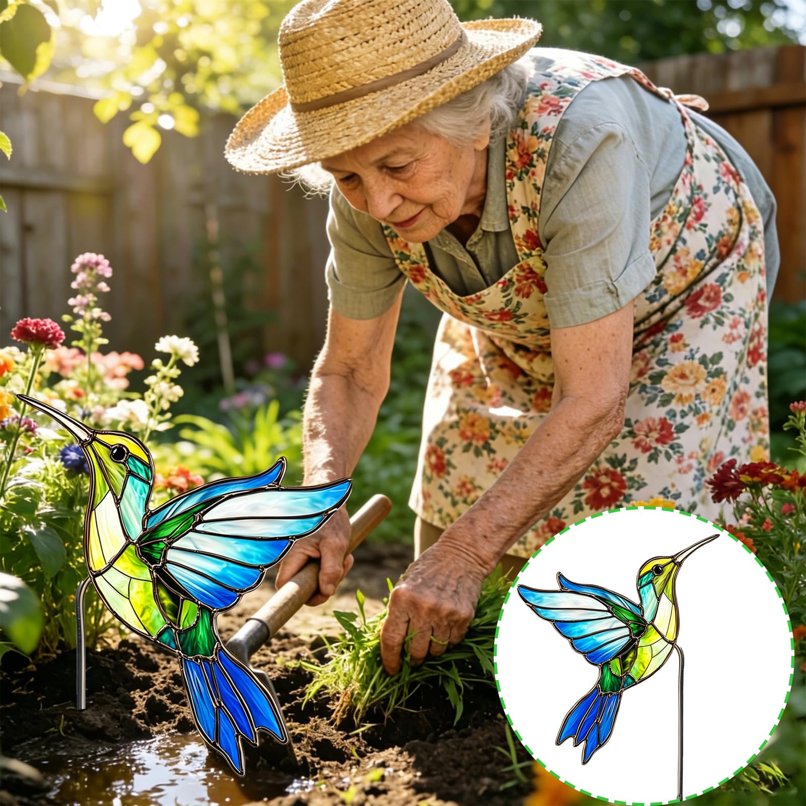 Aqua Blue Hummingbird Plant Decor - Farmhouse Style -5