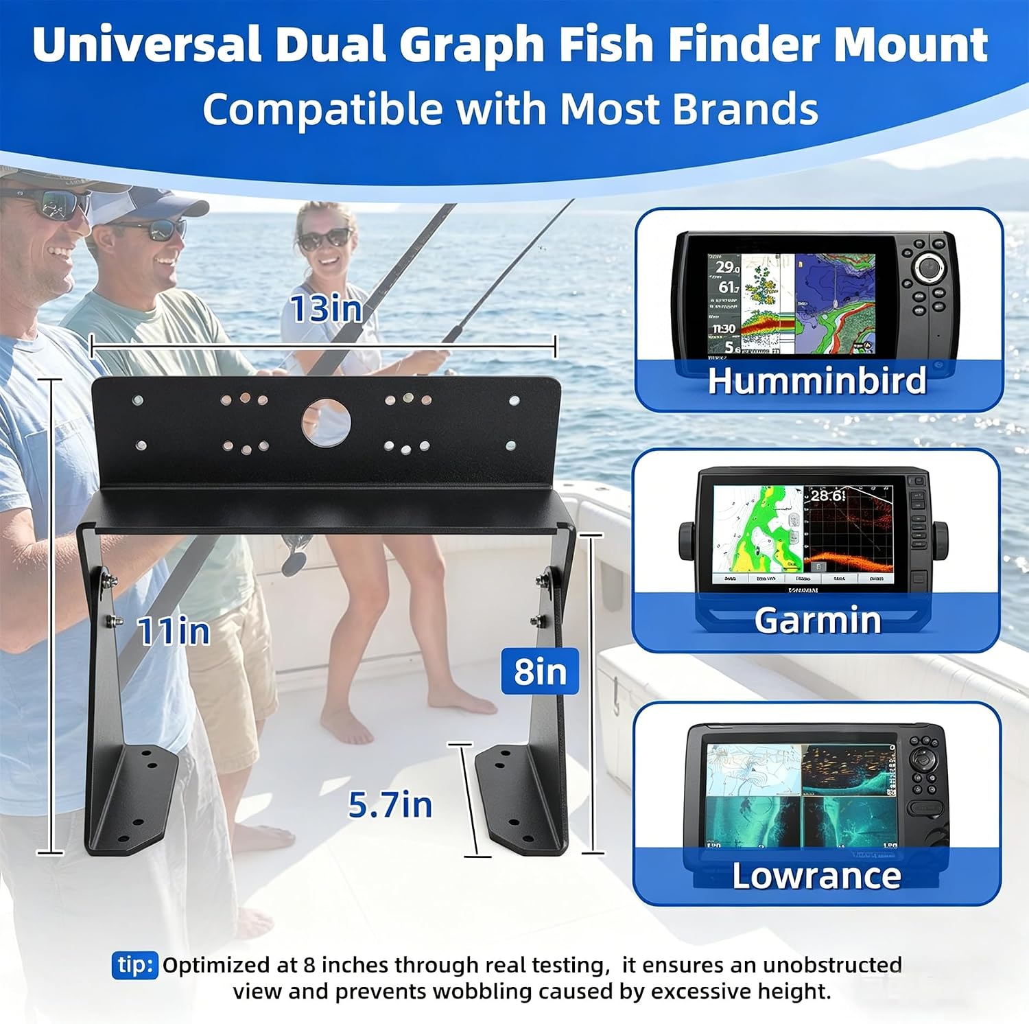 Dual Fish Finder Mounts, Universal Fish Finder Graph Mount Compatible with Garmin, Lowrance and Humminbird, Marine-Grade Aluminum, Adjustable Bottom Angle image 2